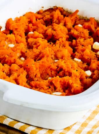 Square image for Slow Cooker Butternut Squash shown in Casserole CrockPot.