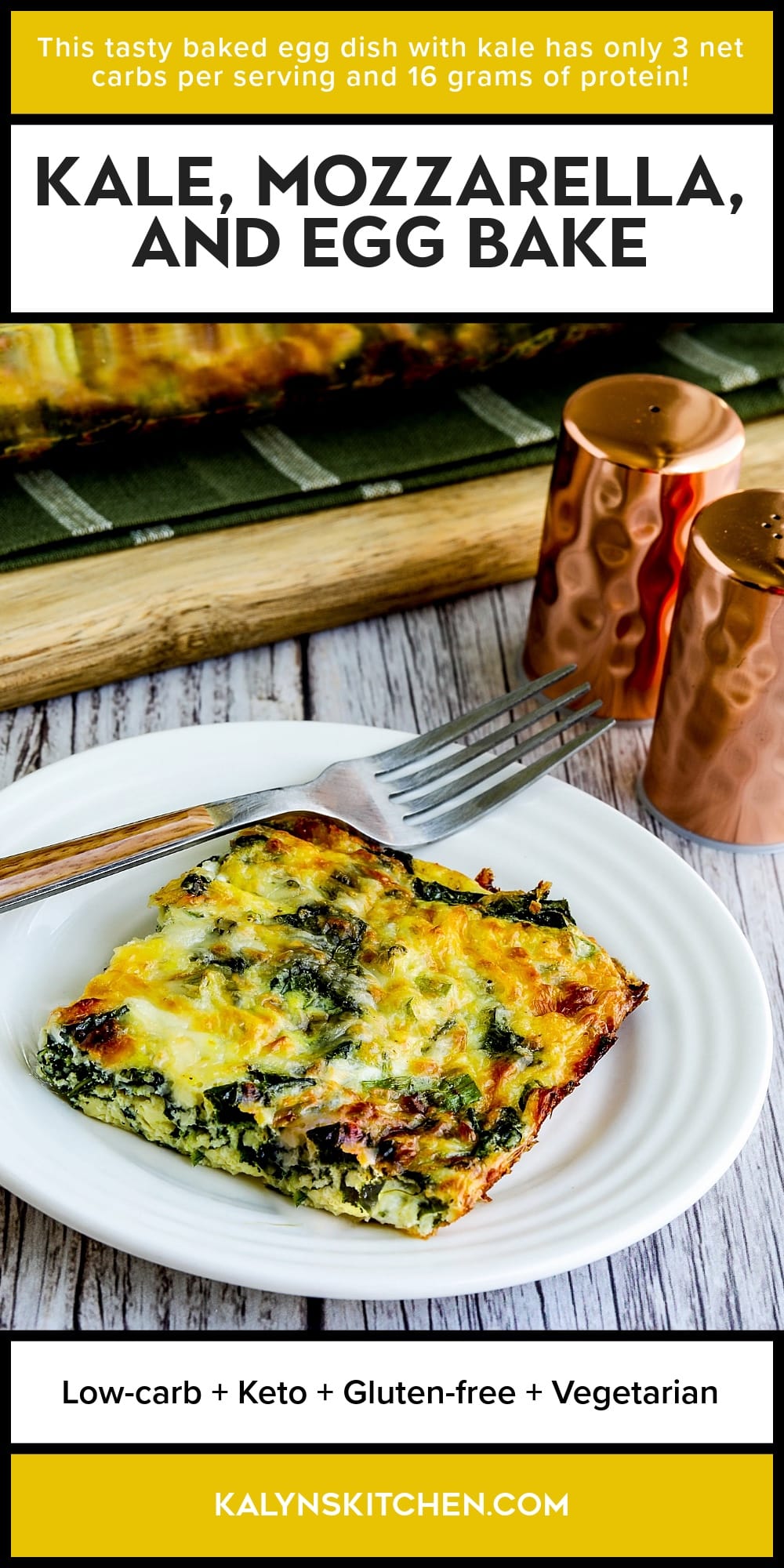 Pinterest image of Kale, Mozzarella, and Egg Bake