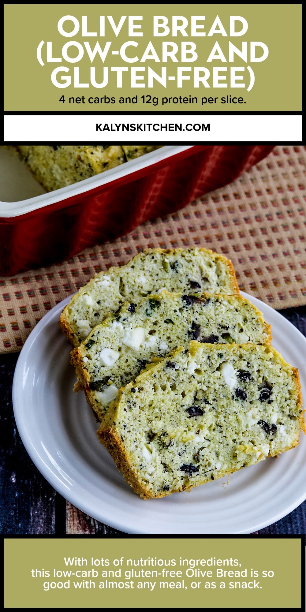 Pinterest image of Olive Bread (Low-Carb and Gluten-Free)