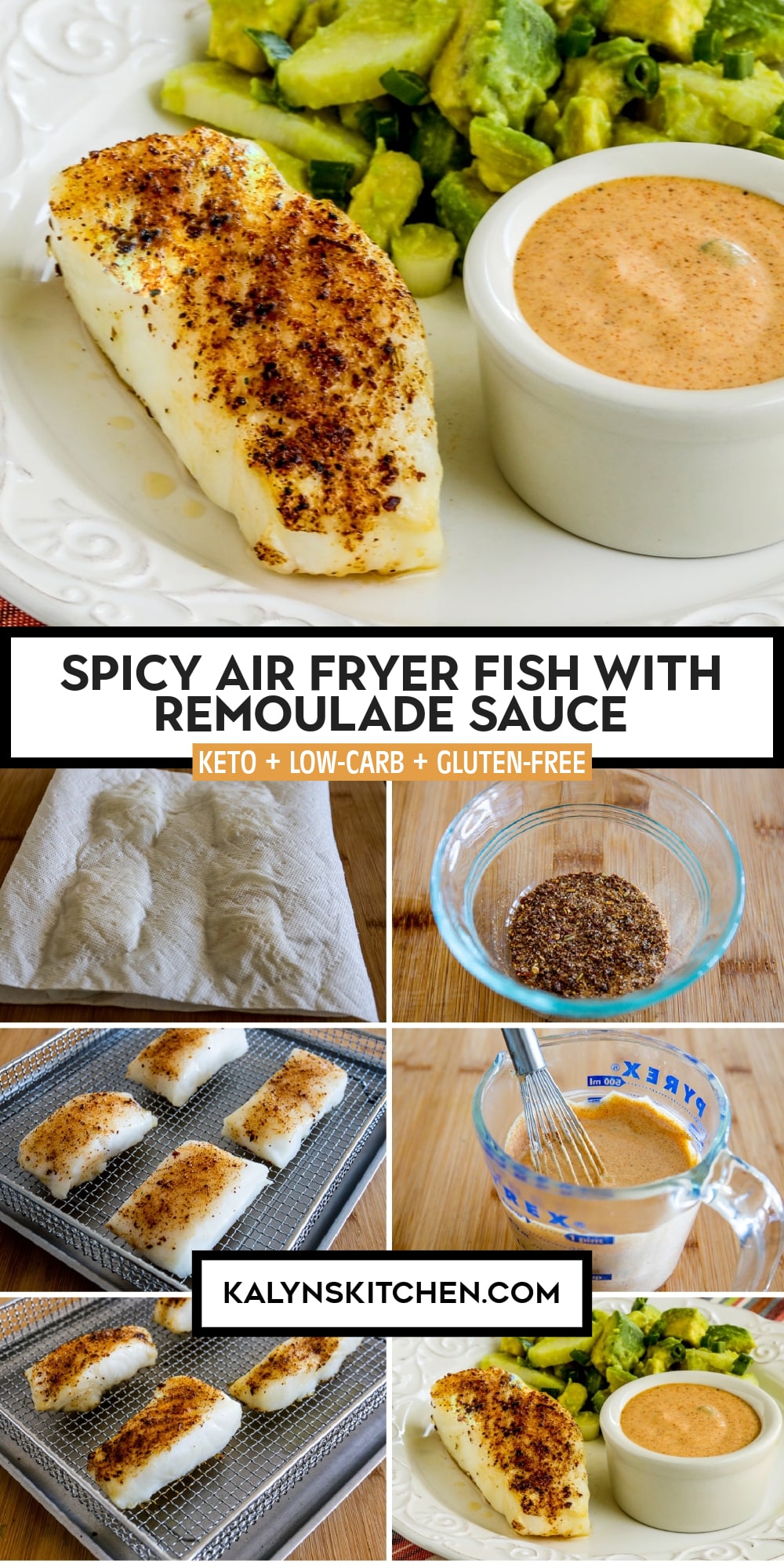 Pinterest image of Spicy Air Fryer Fish with Remoulade Sauce