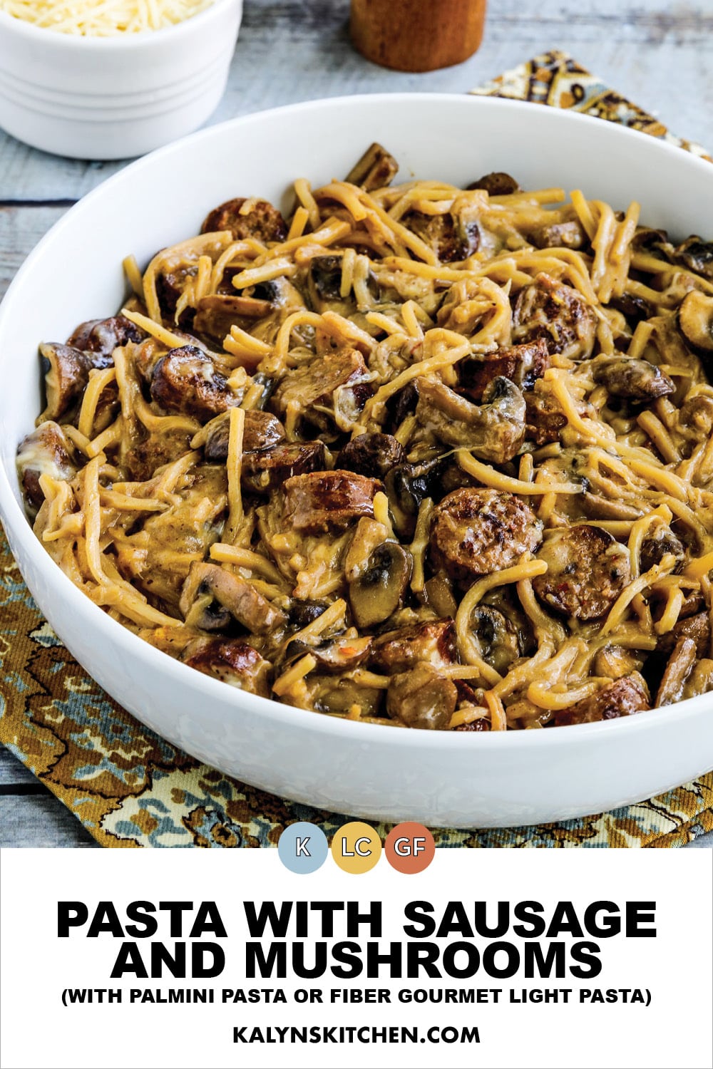 Pinterest image of Pasta with Sausage and Mushrooms