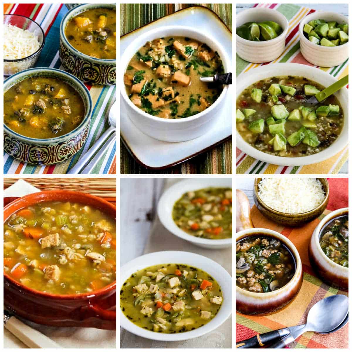 Low-Carb and Keto Turkey Soup Recipes collage of featured recipes