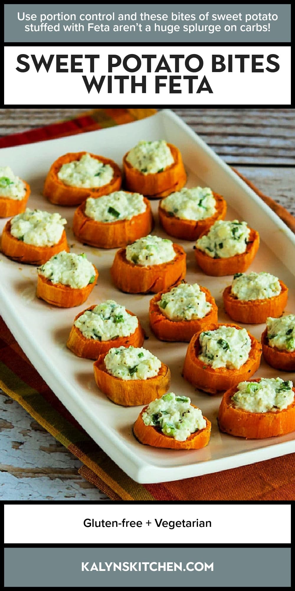 Pinterest image of Sweet Potato Bites with Feta
