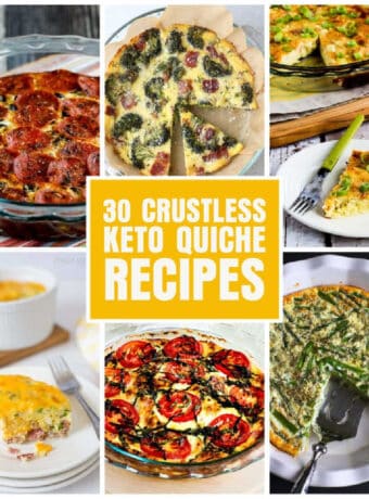 Collage image of 30 Crustless Keto Quiche Recipes with photos of featured recipes.