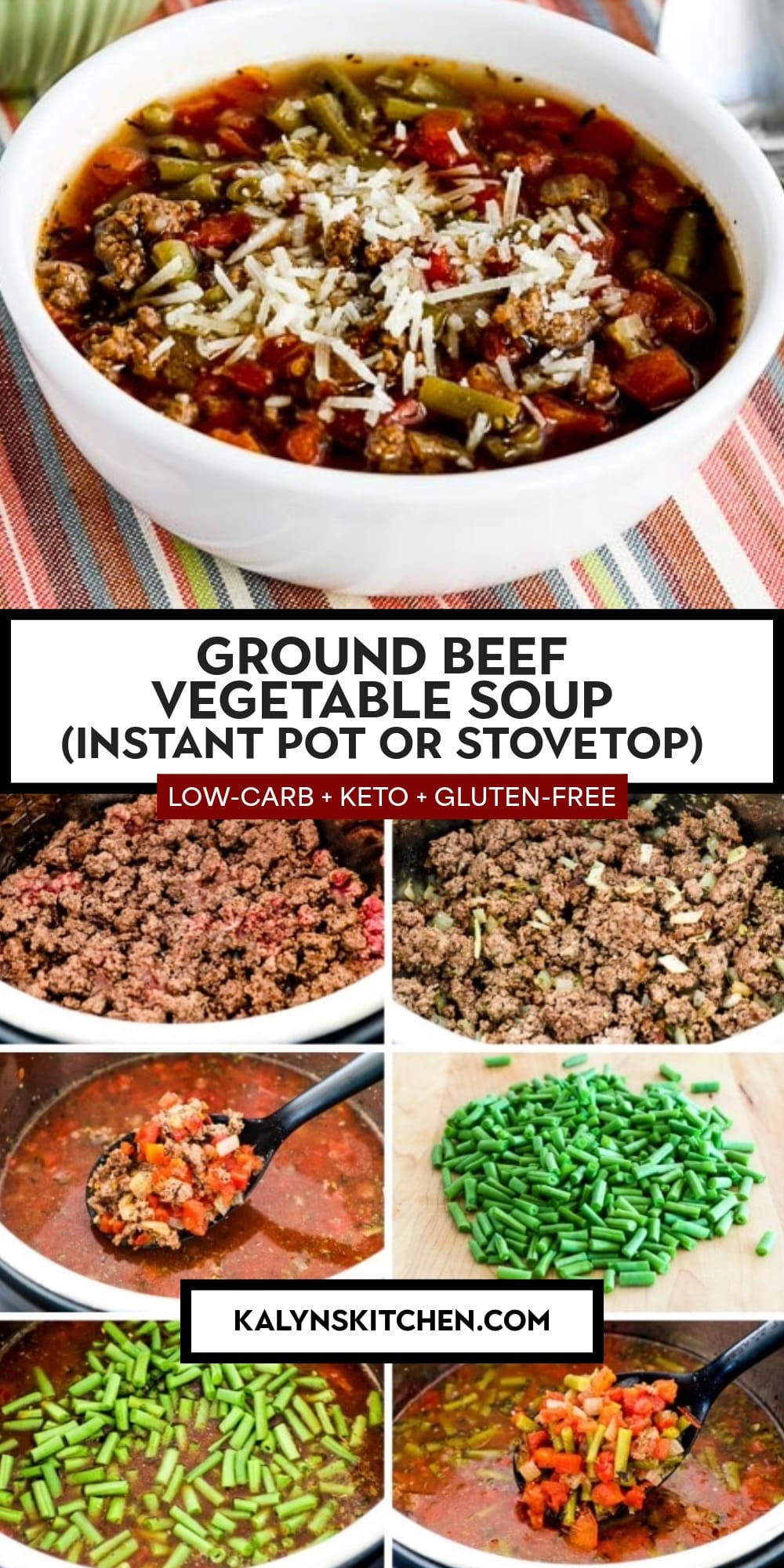 Pinterest image of Ground Beef Vegetable Soup (Instant Pot or Stovetop)