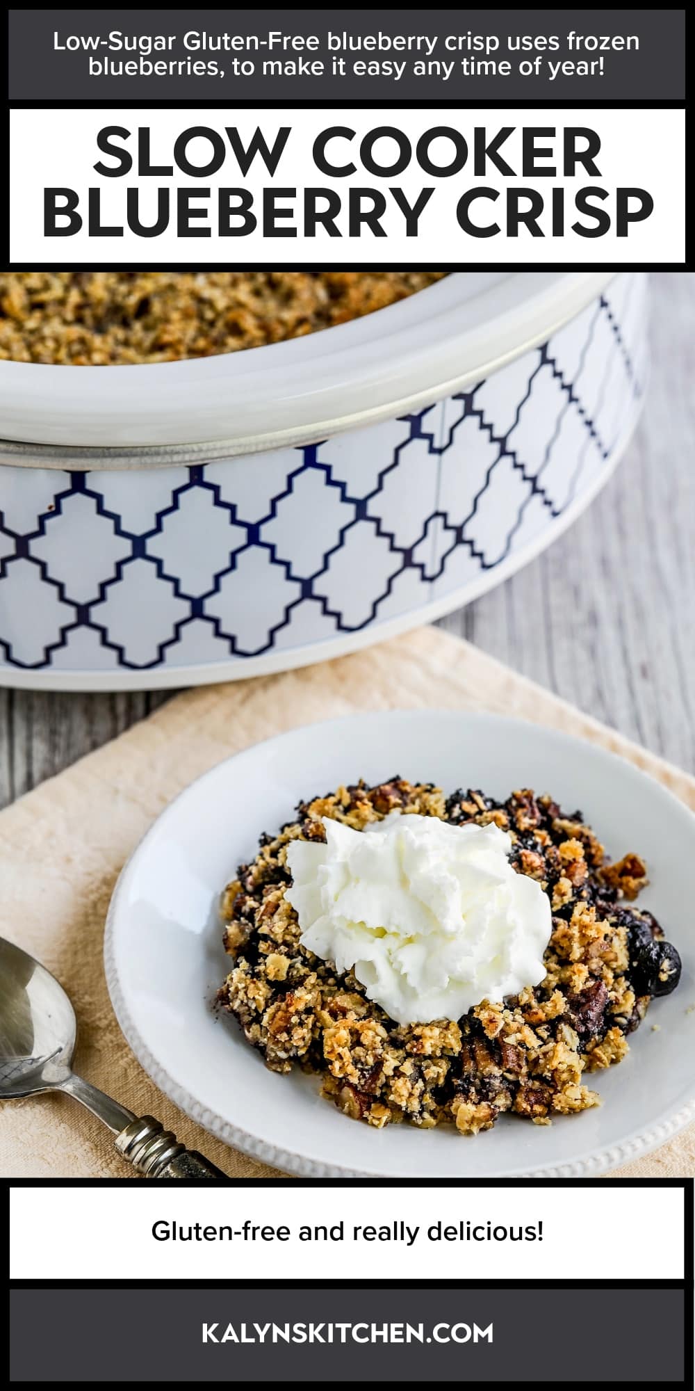 Pinterest image of Slow Cooker Blueberry Crisp