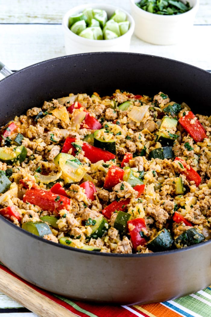 One-Pan Ground Turkey Curry shown in frying pan