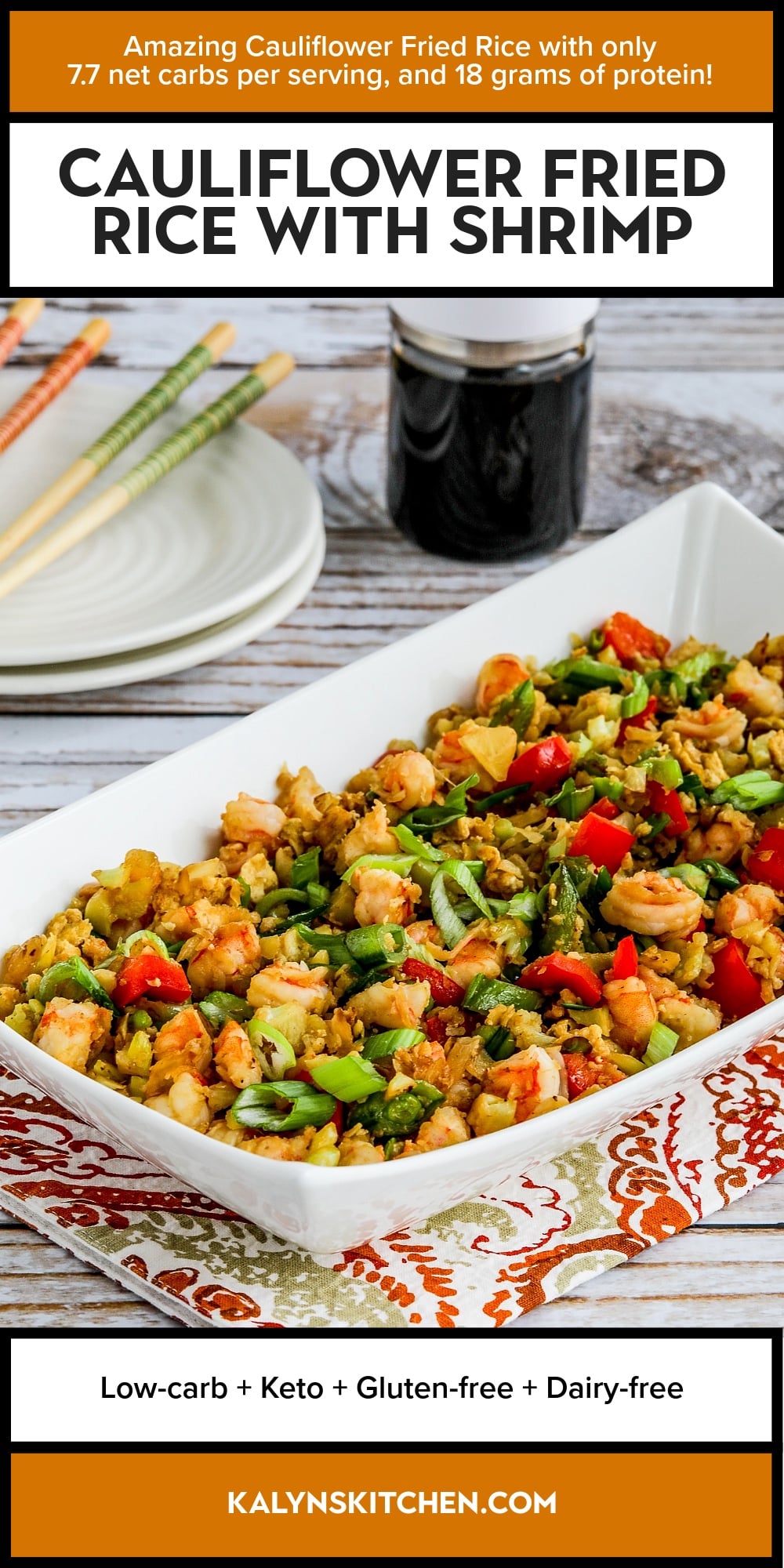 Pinterest image of Cauliflower Fried Rice with Shrimp