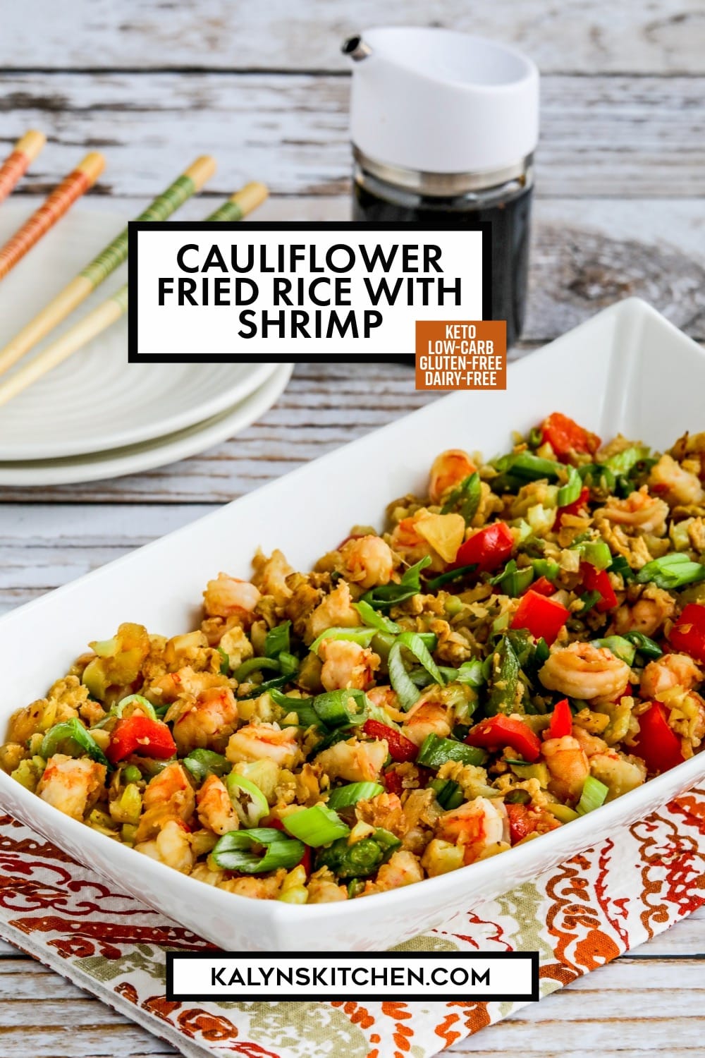Pinterest image of Cauliflower Fried Rice with Shrimp