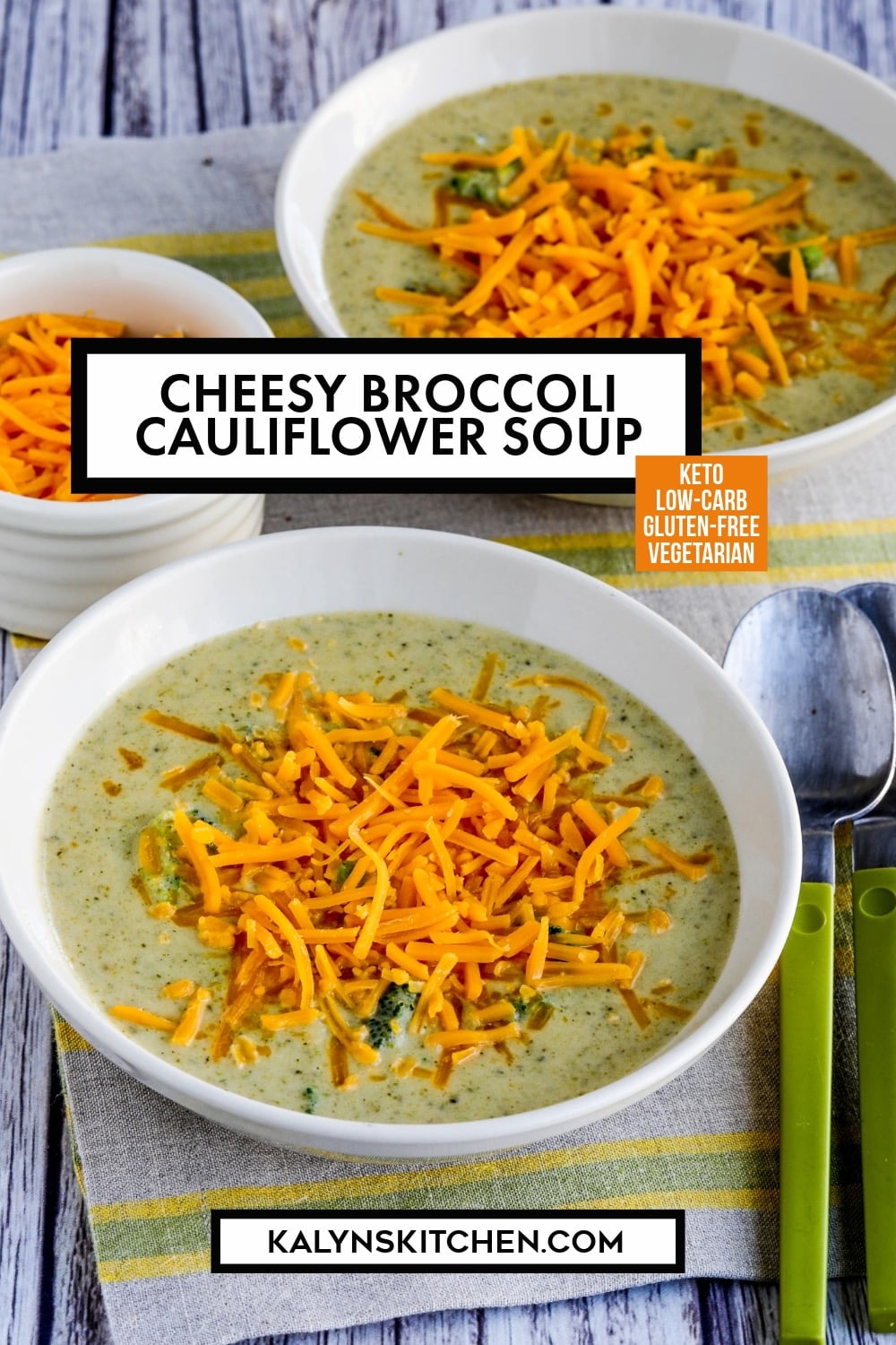 Pinterest image of Cheesy Broccoli Cauliflower Soup