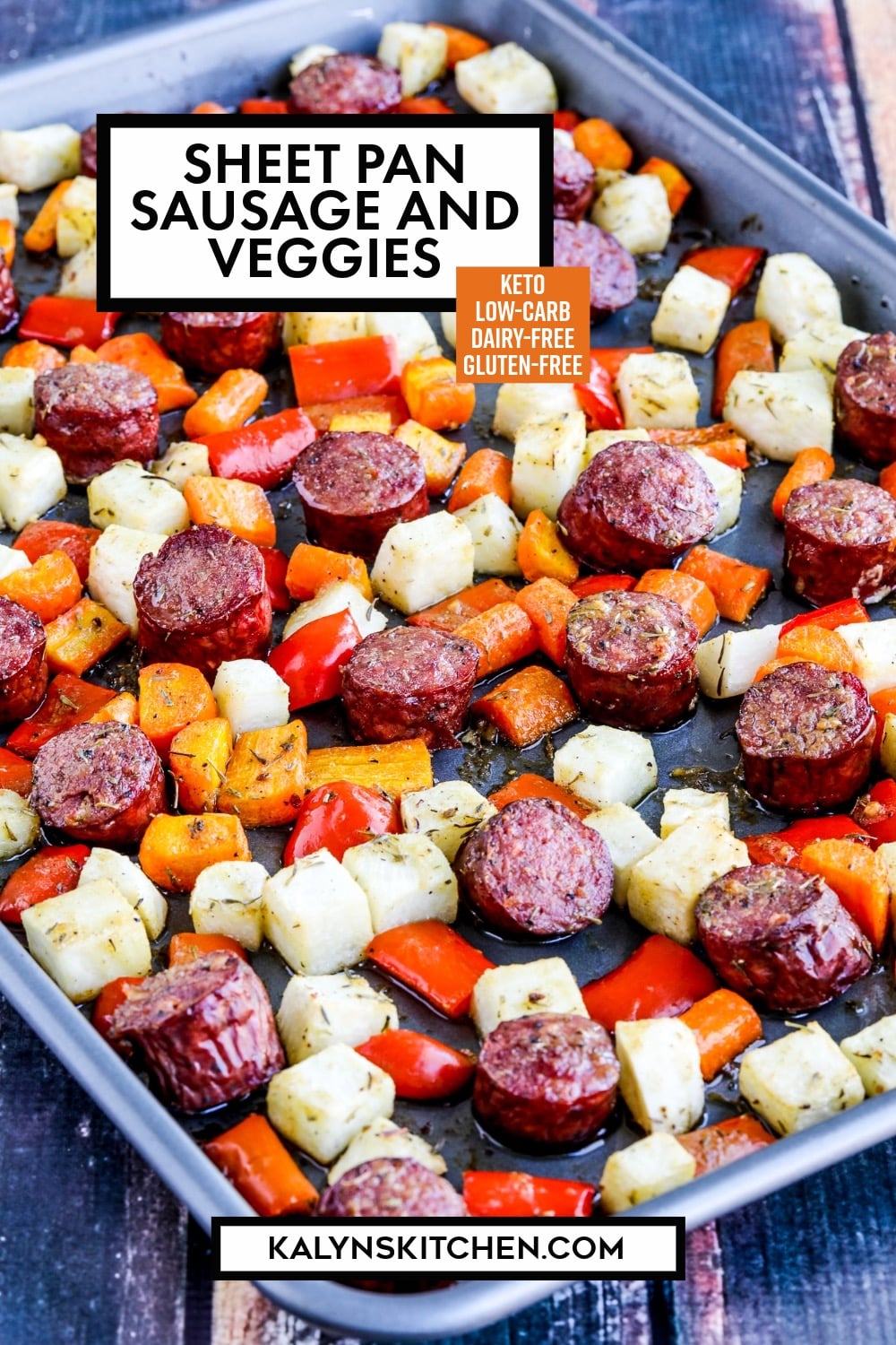 Pinterest image of Sheet Pan Sausage and Veggies