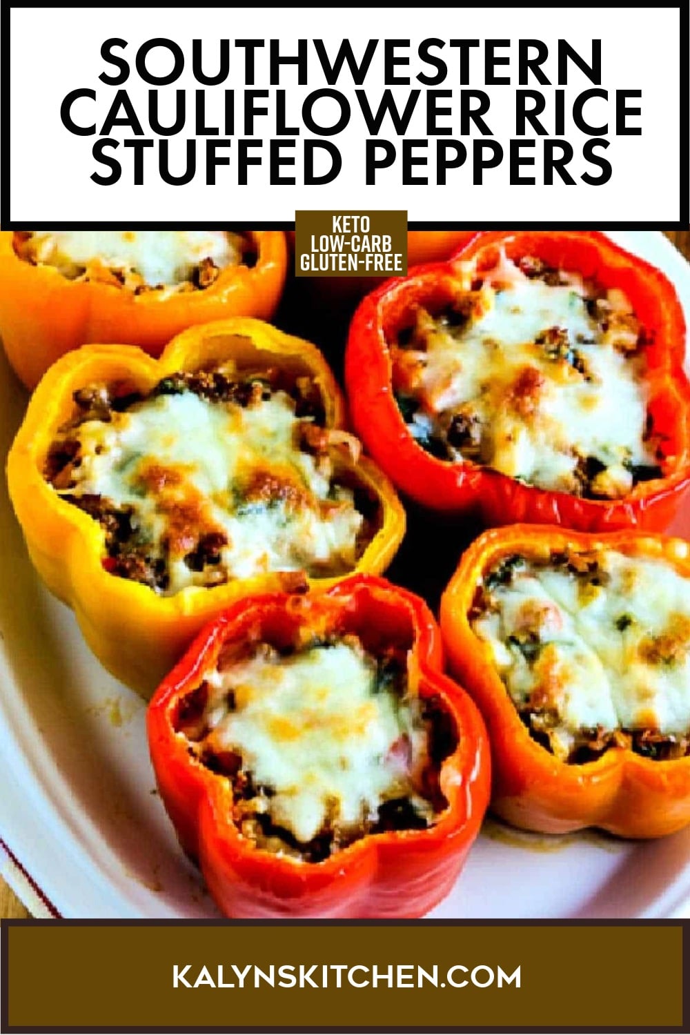 Pinterest image of Southwestern Cauliflower Rice Stuffed Peppers