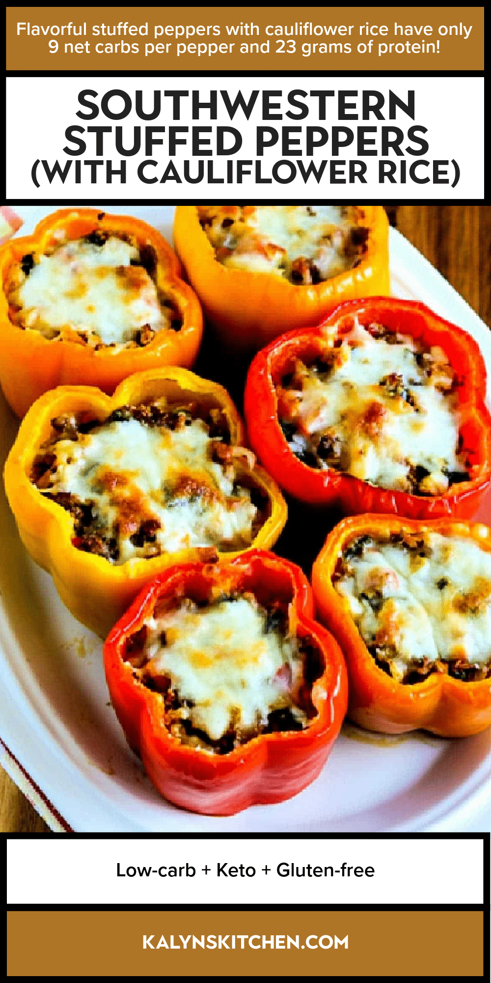 Pinterest image of Southwestern Stuffed Peppers (with Cauliflower Rice)