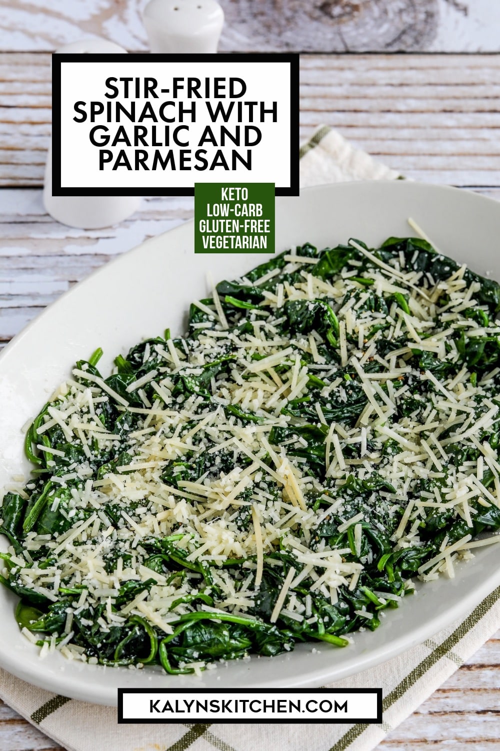 Pinterest image of Stir-Fried Spinach with Garlic and Parmesan