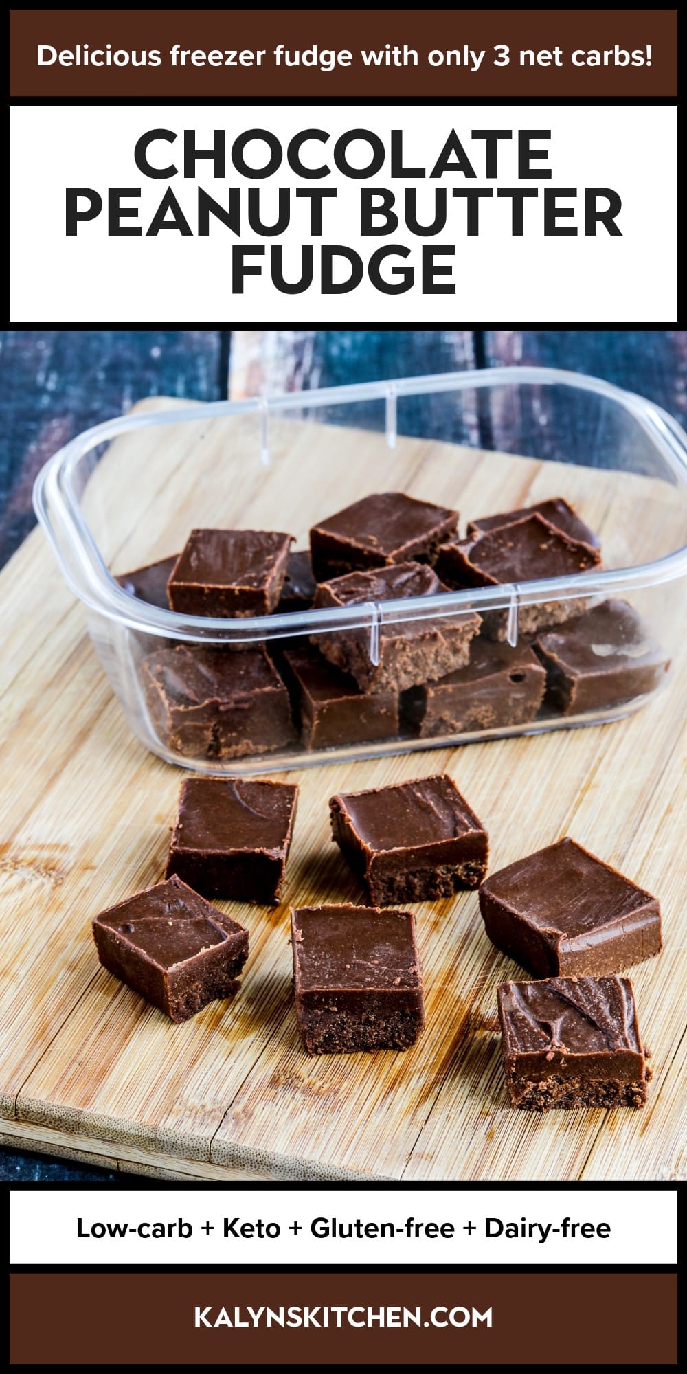 Pinterest image of Chocolate Peanut Butter Fudge (Low-Carb)