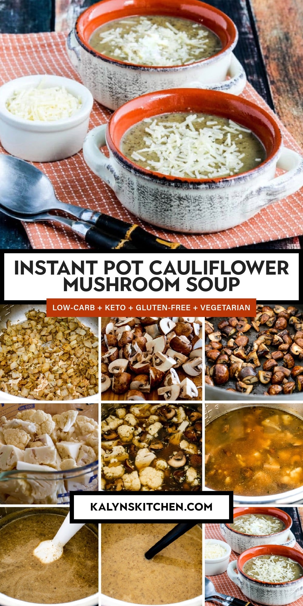 Pinterest image of Instant Pot Cauliflower Mushroom Soup