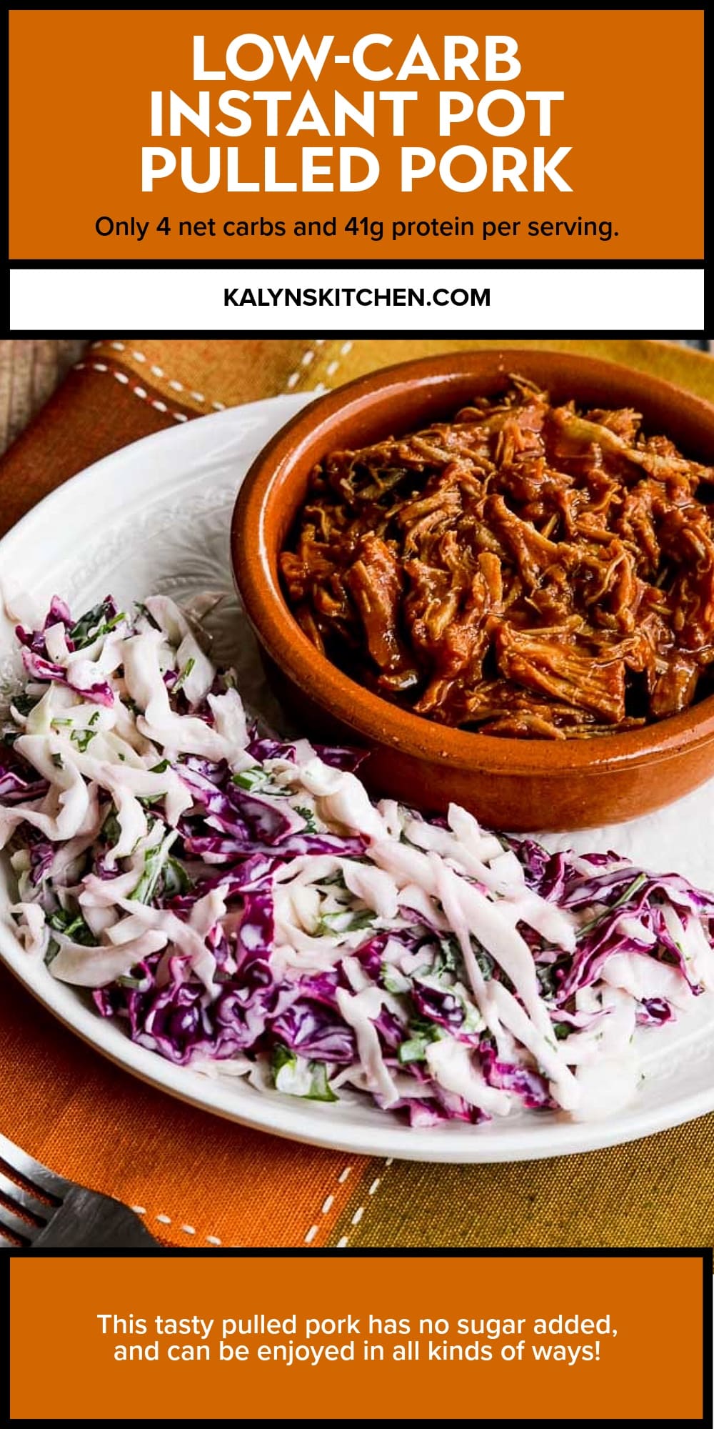 Pinterest image of Low-Carb Instant Pot Pulled Pork