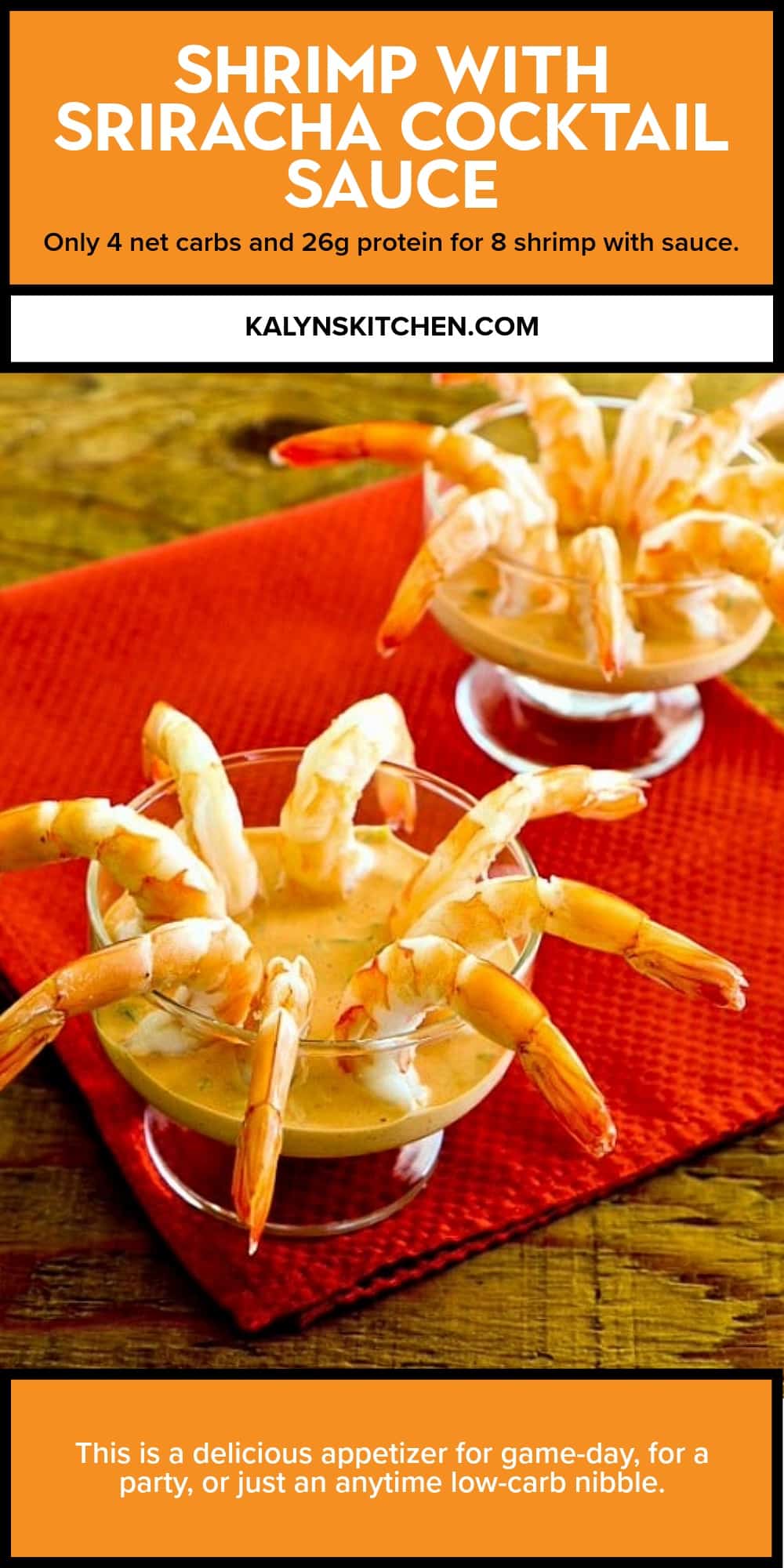 Pinterest image of Shrimp with Sriracha Cocktail Sauce