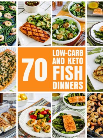 70 Low-Carb and Keto Fish Dinners text overlay collage of featured recipes.