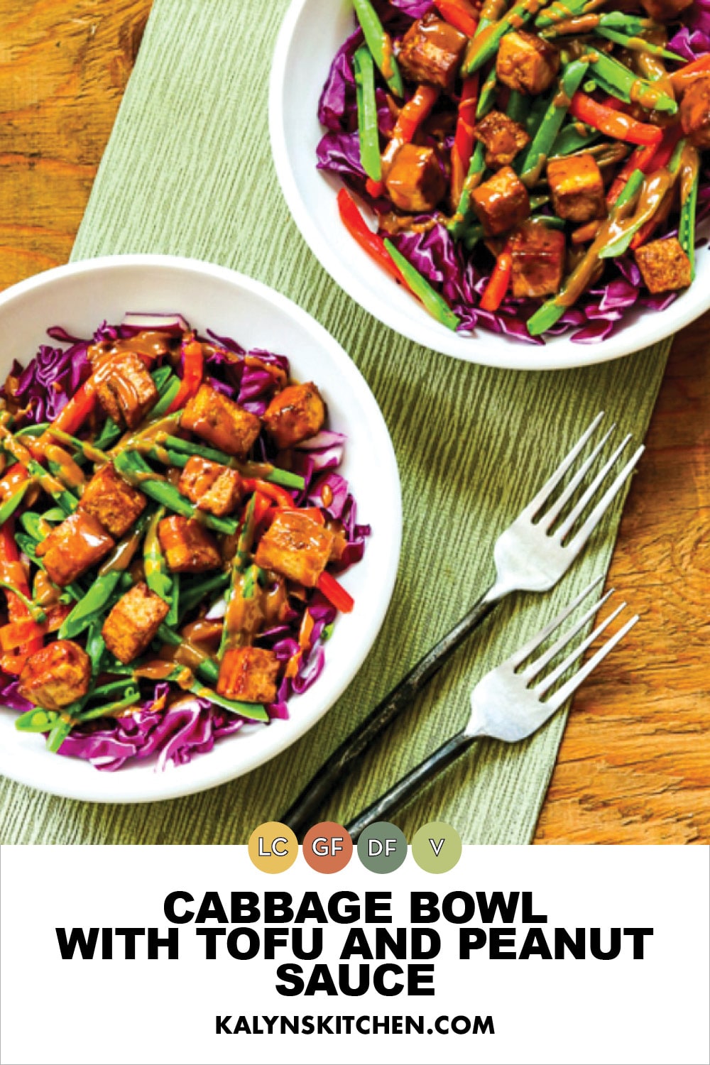Pinterest image of Cabbage Bowl with Tofu and Peanut Sauce