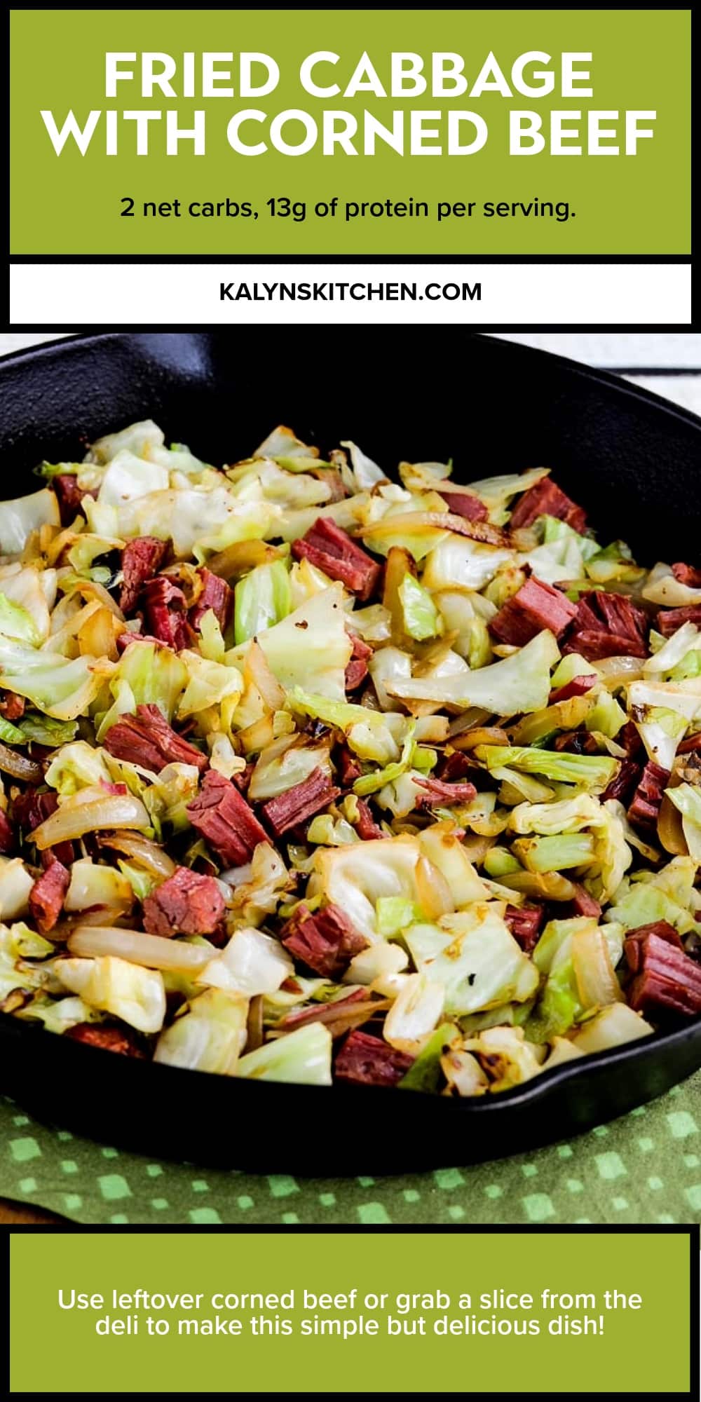 Pinterest image of Fried Cabbage with Corned Beef