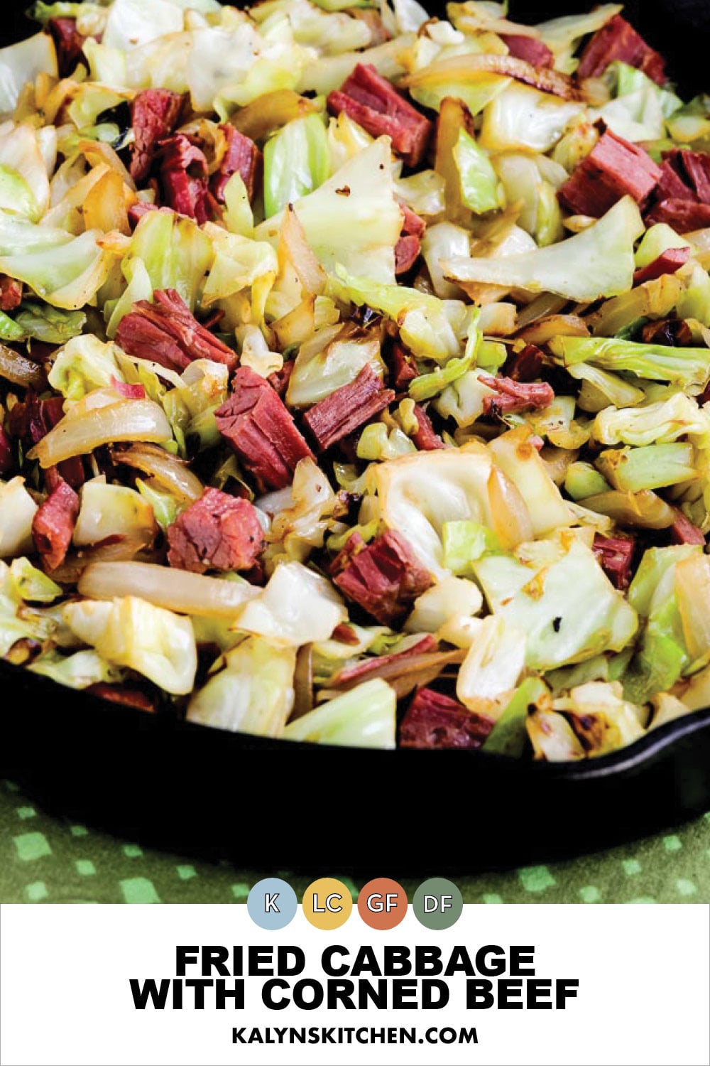 Pinterest image of Fried Cabbage with Corned Beef