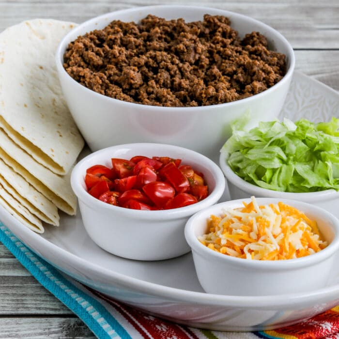 square image of Instant Pot Taco Meat with tortillas and fixings