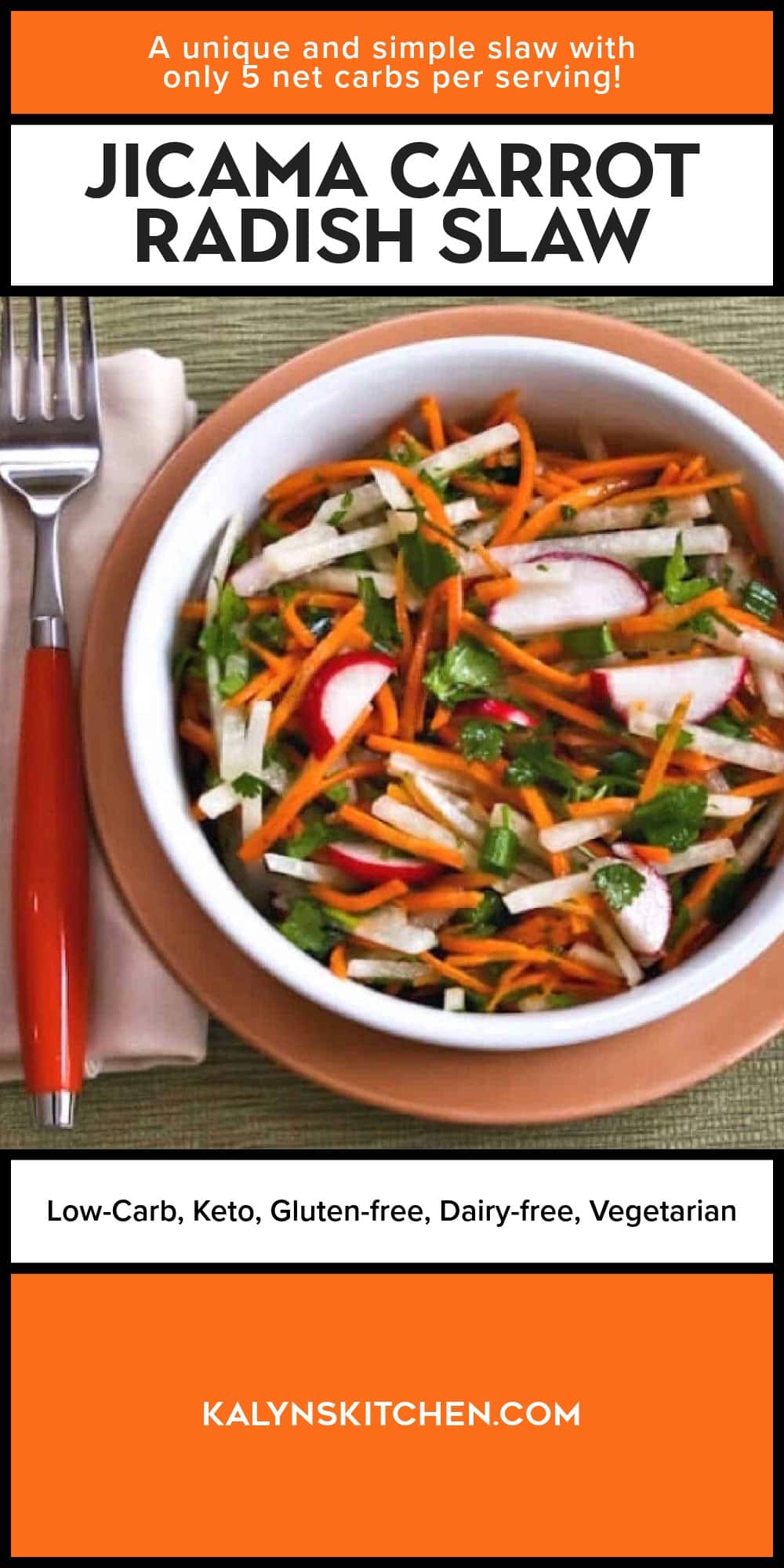 Pinterest image of Jicama Carrot Radish Slaw