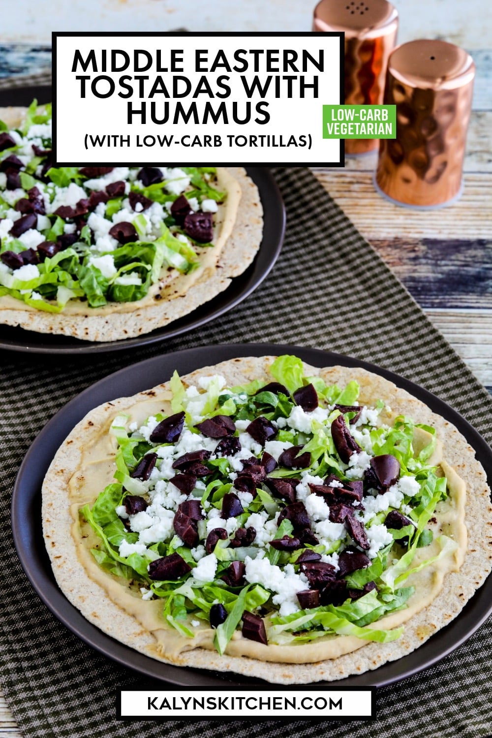 Pinterest image of Middle Eastern Tostadas with Hummus