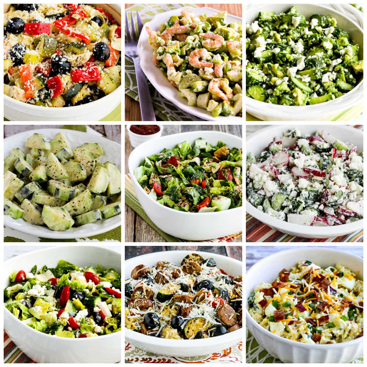 Favorite Keto Summer Salads collage photo showing featured recipes.