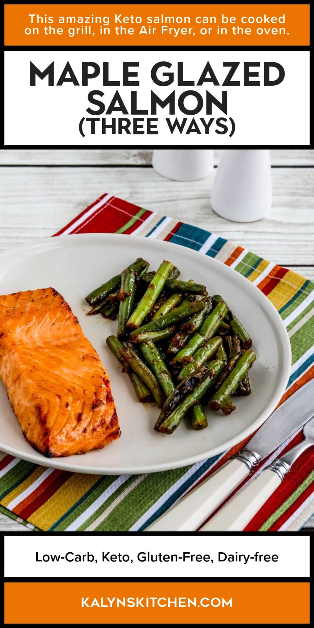Pinterest image of Maple Glazed Salmon (Three Ways)