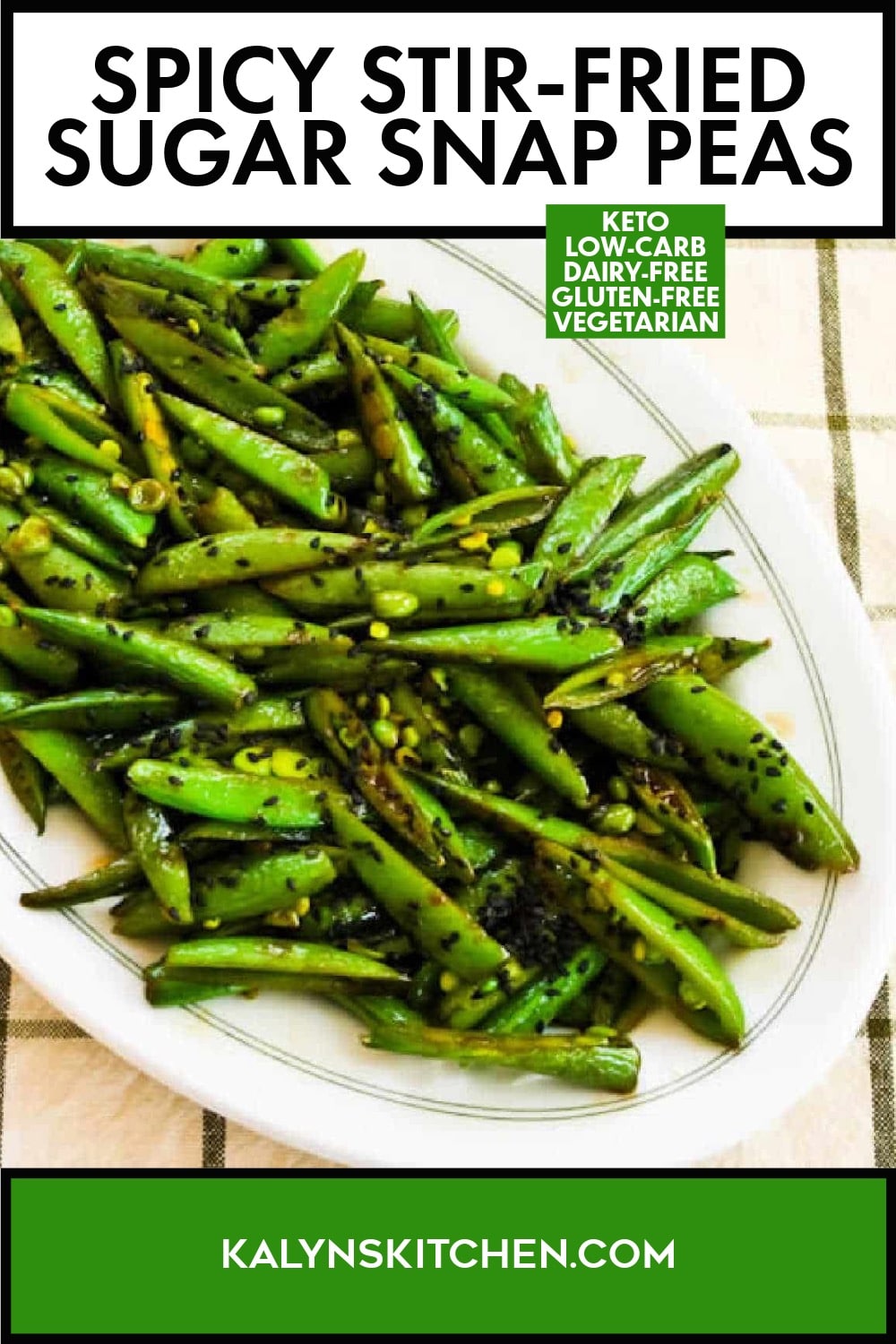 Pinterest image of Spicy Stir-Fried Sugar Snap Peas