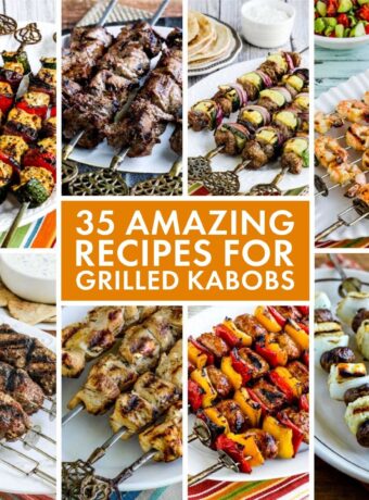 35 Amazing Recipes for Grilled Kabobs collage photo showing featured recipes.