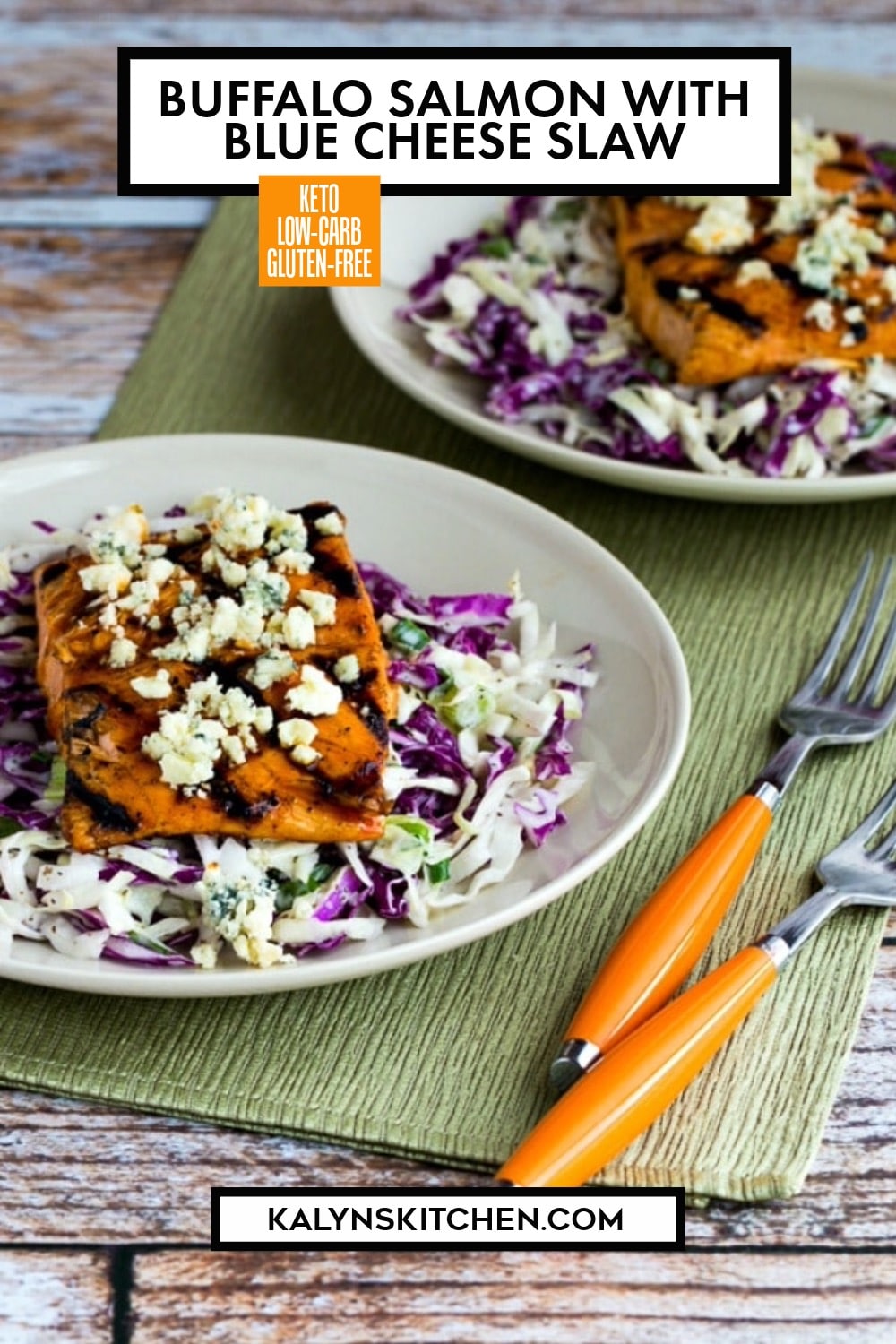 Pinterest image of Buffalo Salmon with Blue Cheese Slaw