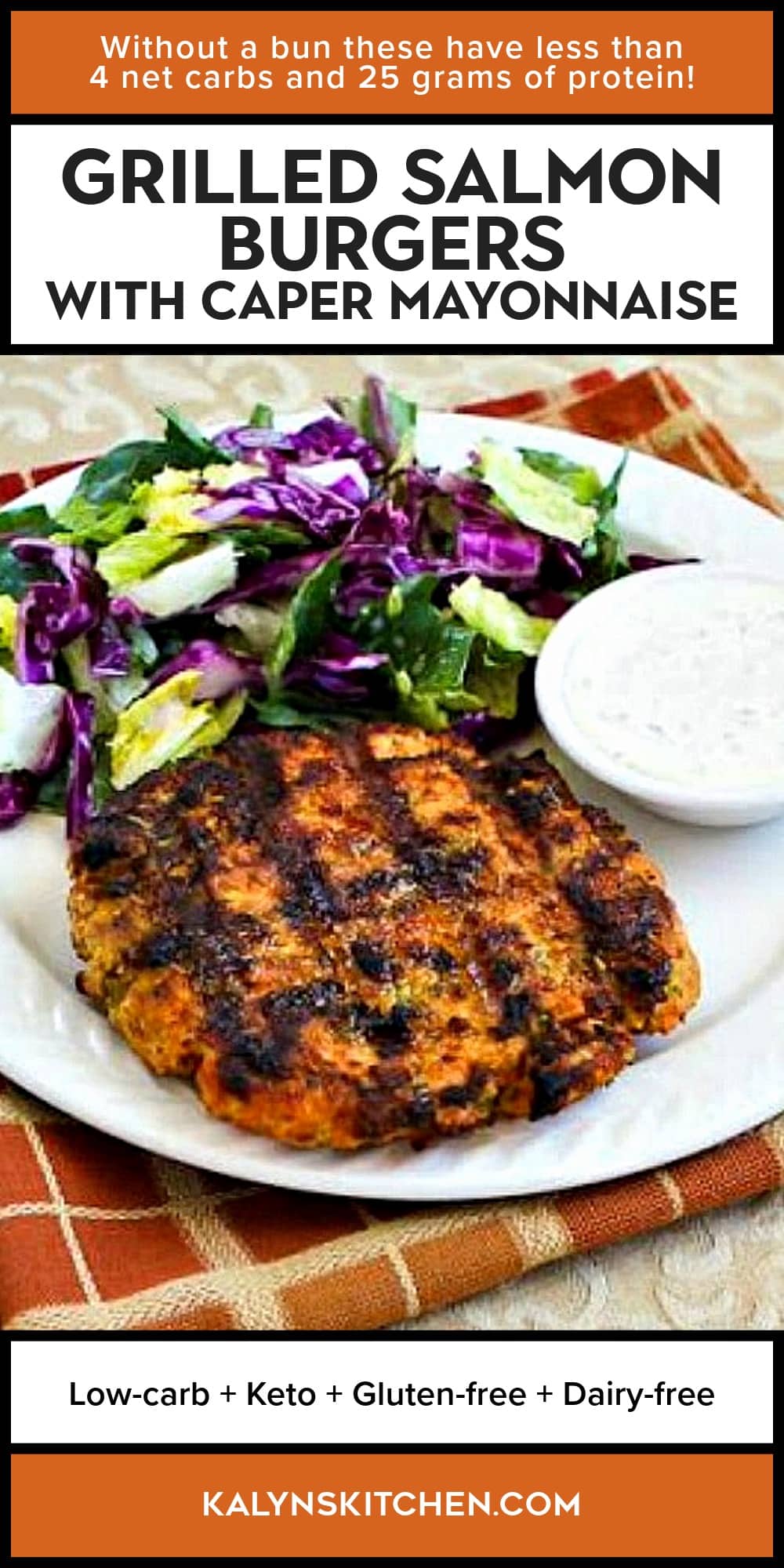 Pinterest image of Grilled Salmon Burgers with Caper Mayonnaise