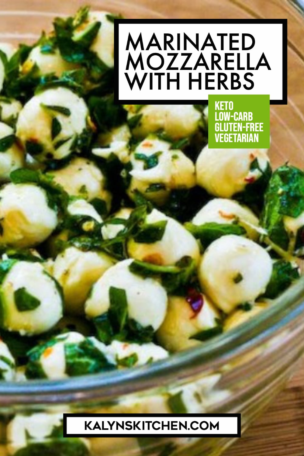 Pinterest image of Marinated Mozzarella with Herbs