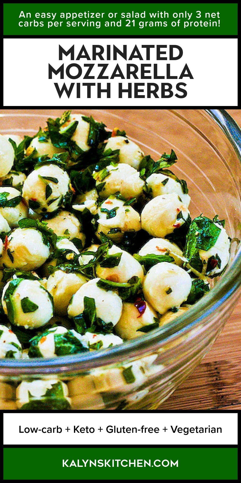 Pinterest image of Marinated Mozzarella with Herbs