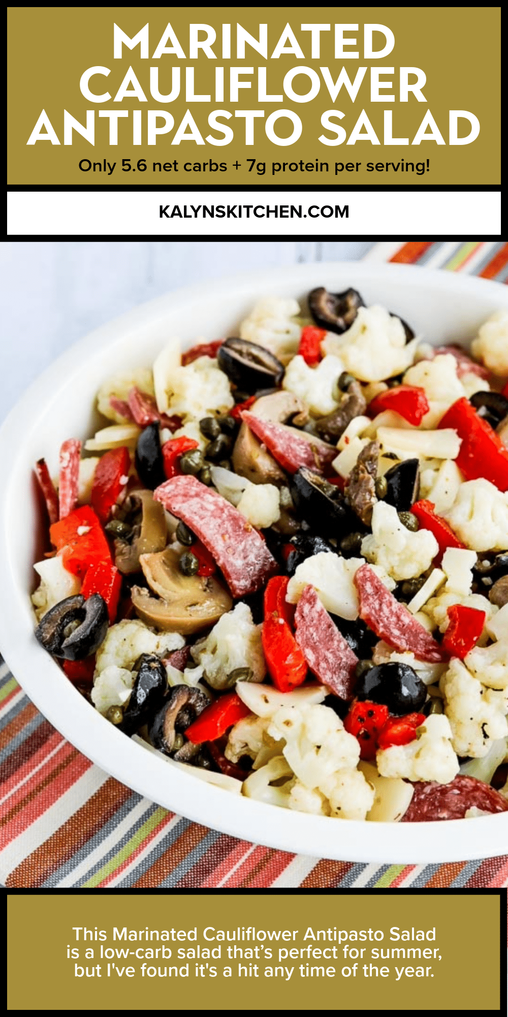 Pinterest image of Marinated Cauliflower Antipasto Salad