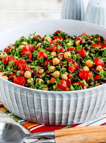 Middle Eastern Bean Salad shown in serving bowl.
