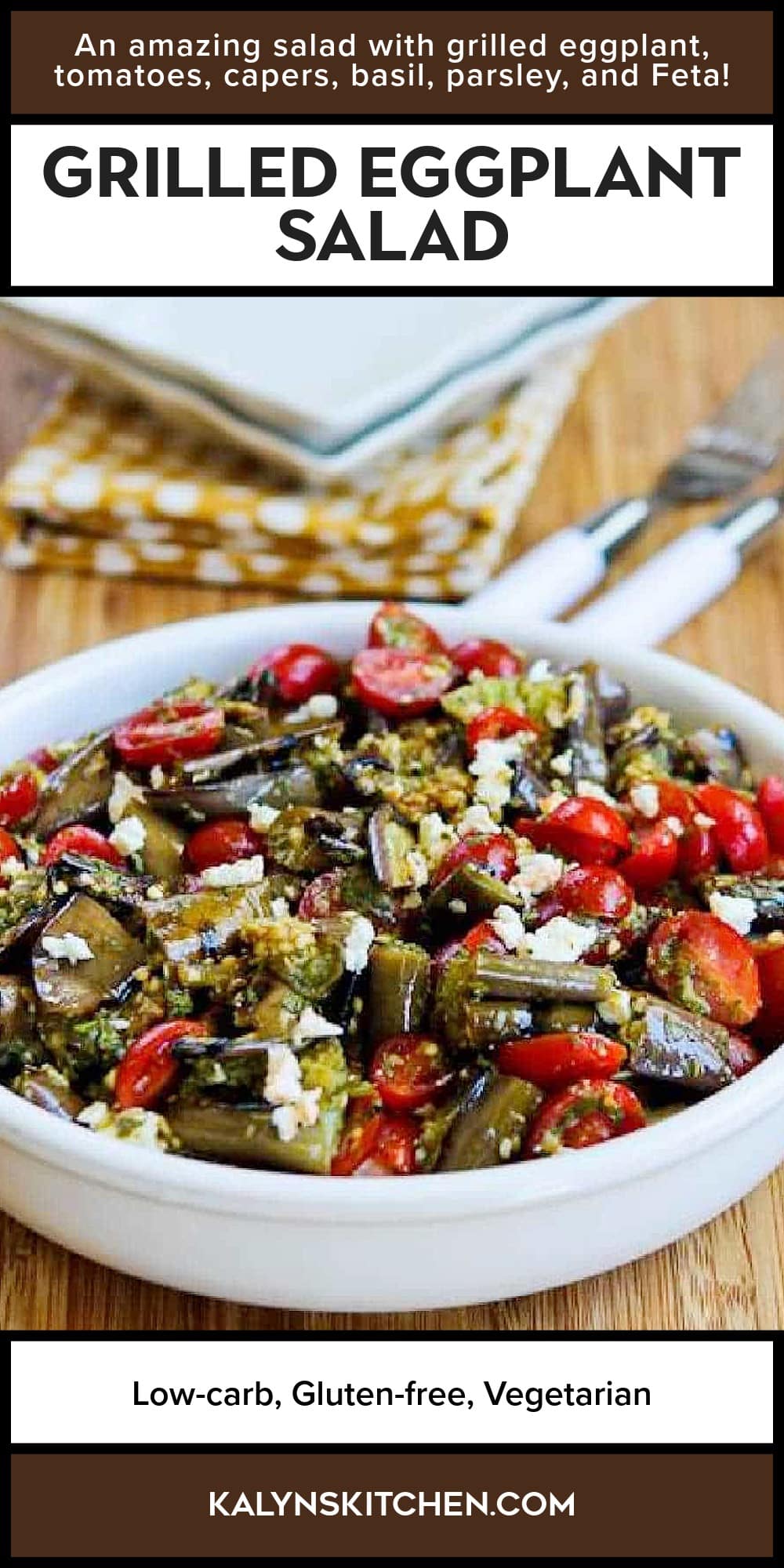 Pinterest image of Grilled Eggplant Salad
