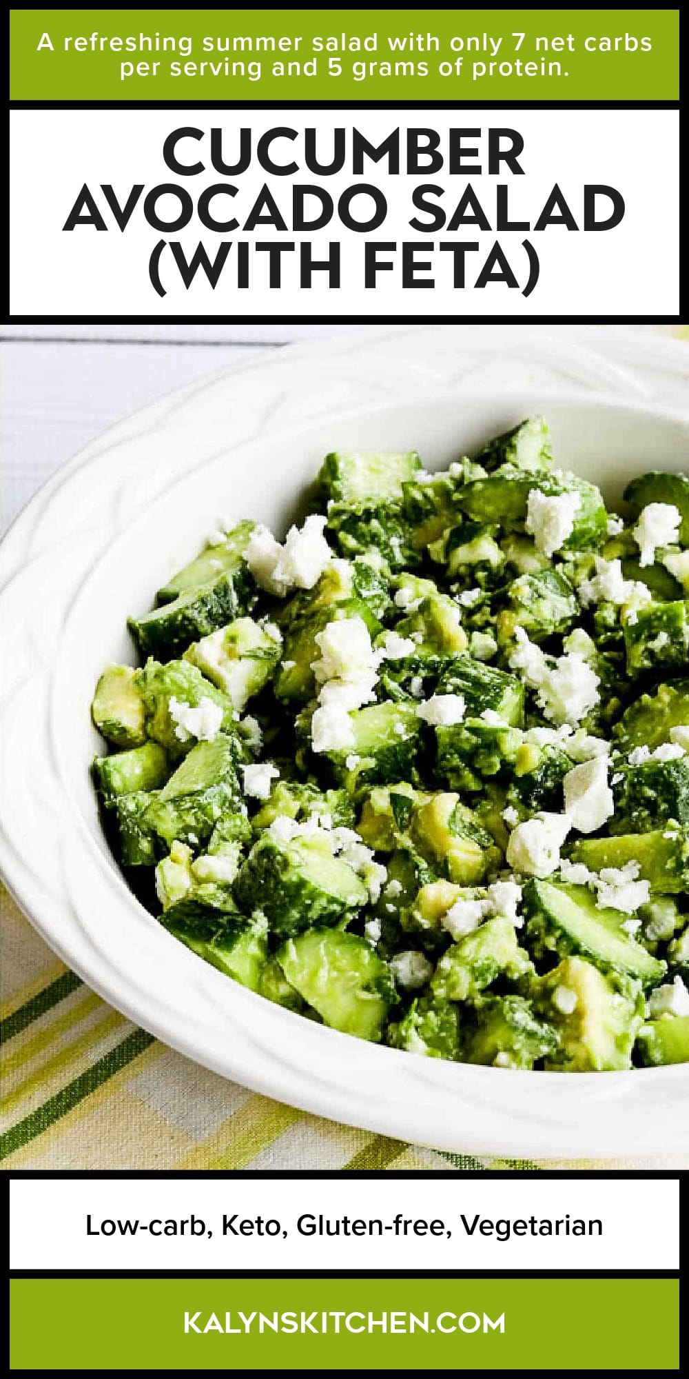 Pinterest image of Cucumber Avocado Salad (with Feta)