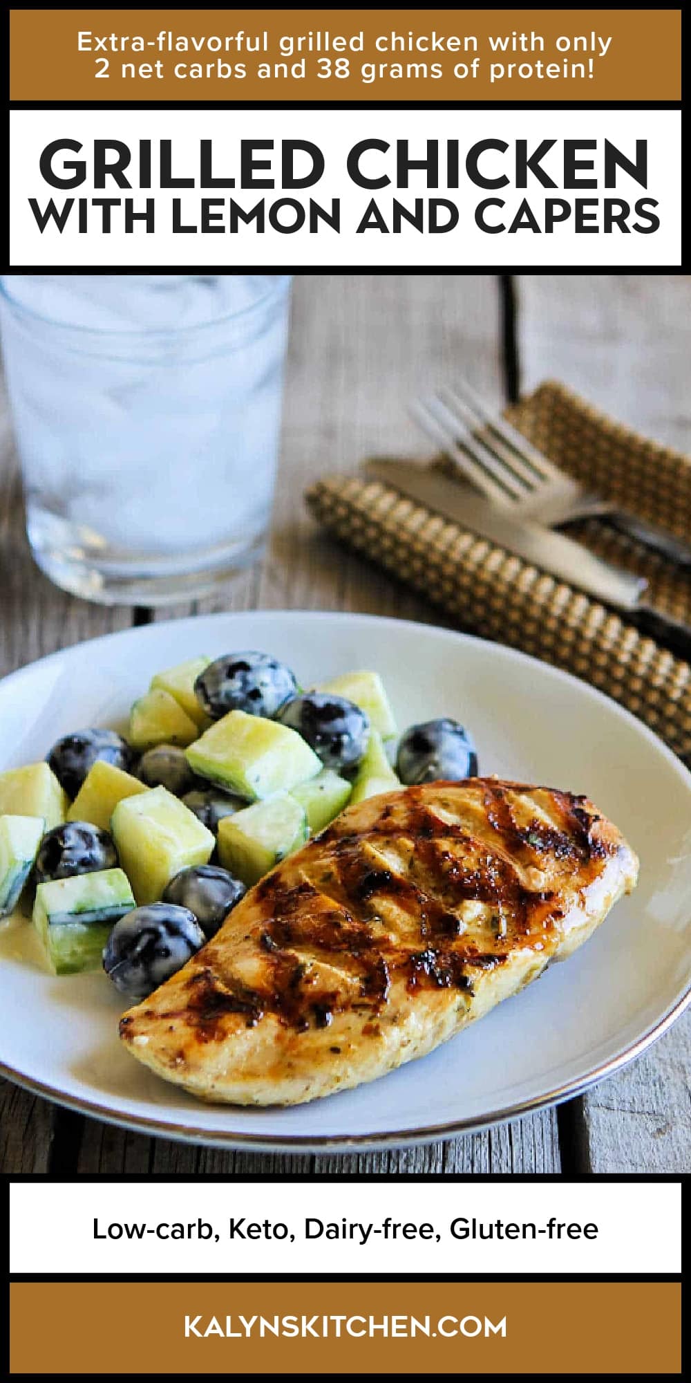 Pinterest image of GRILLED CHICKEN WITH LEMON AND CAPERS