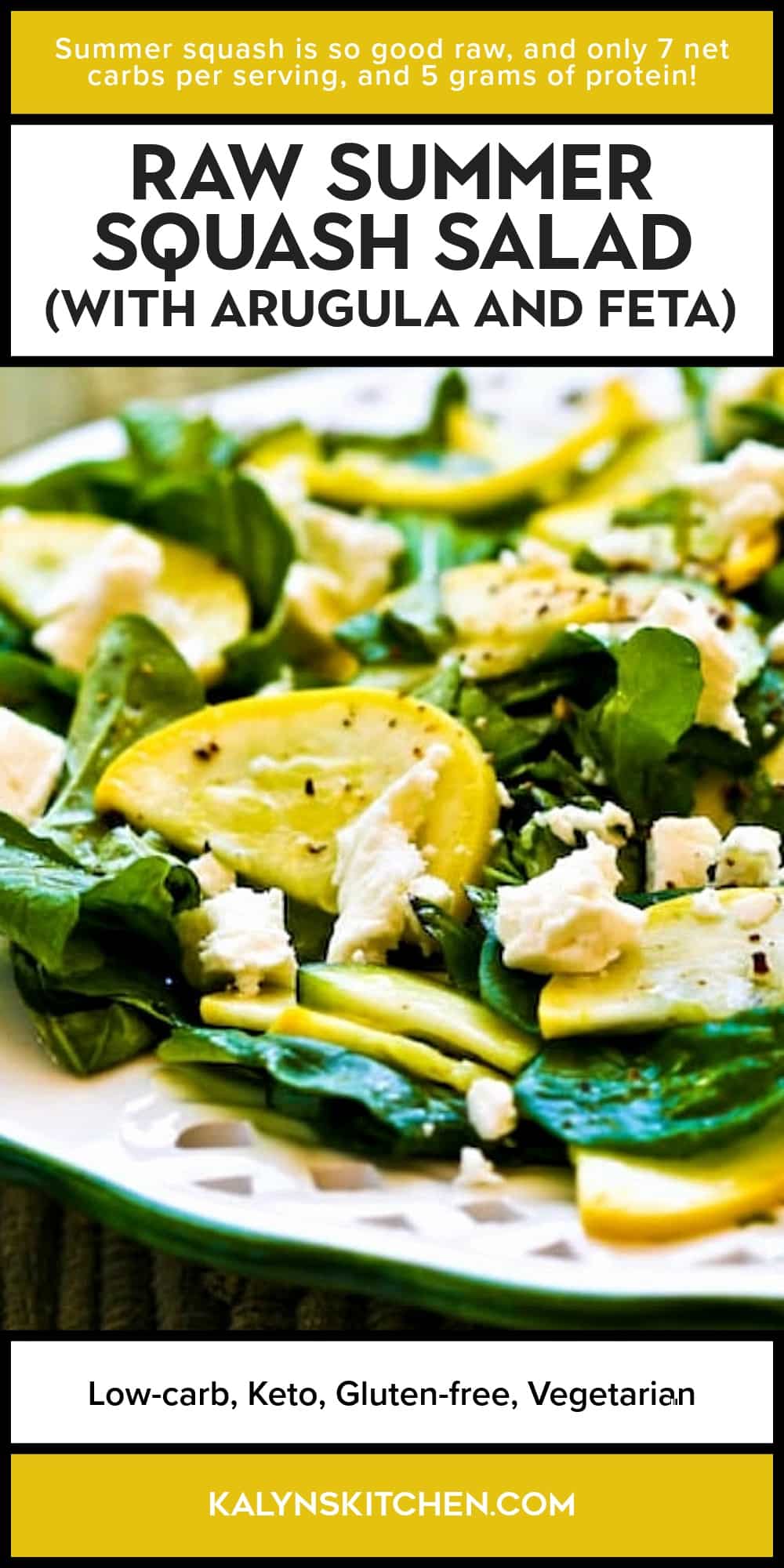 Pinterest image of Raw Summer Squash Salad (with Arugula and Feta)