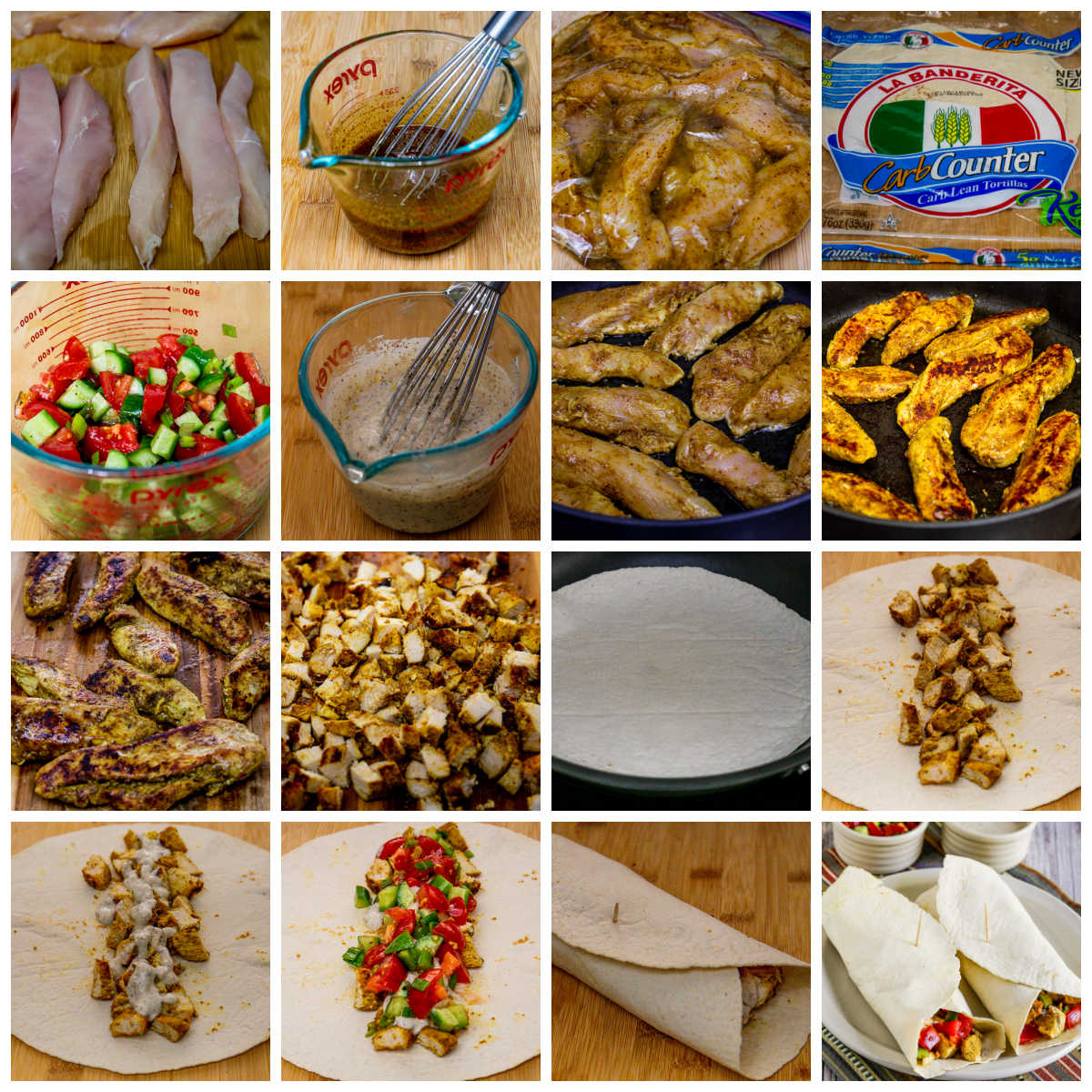 recipe steps collage for Chicken Shawarma Wrap