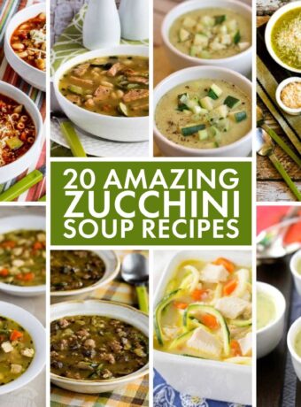 20 Amazing Zucchini Soup Recipes text overlay collage with featured recipes.