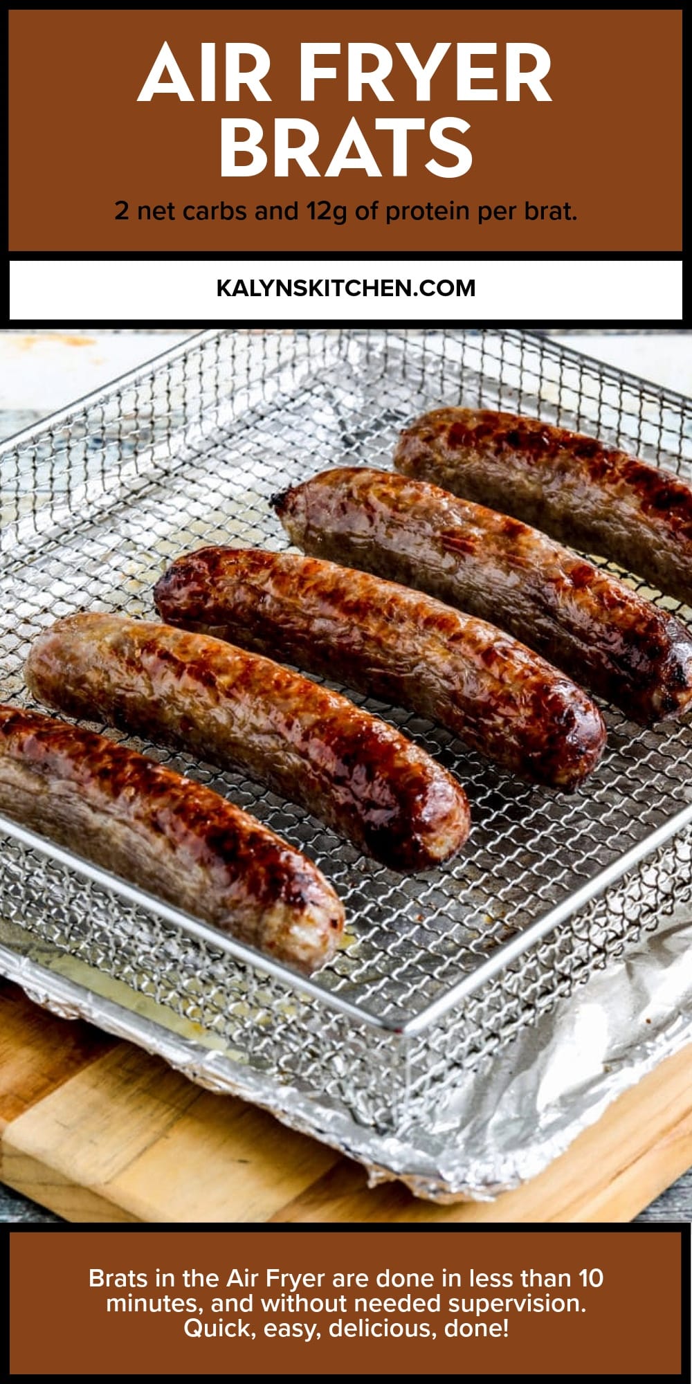 Pinterest image of Air Fryer Brats