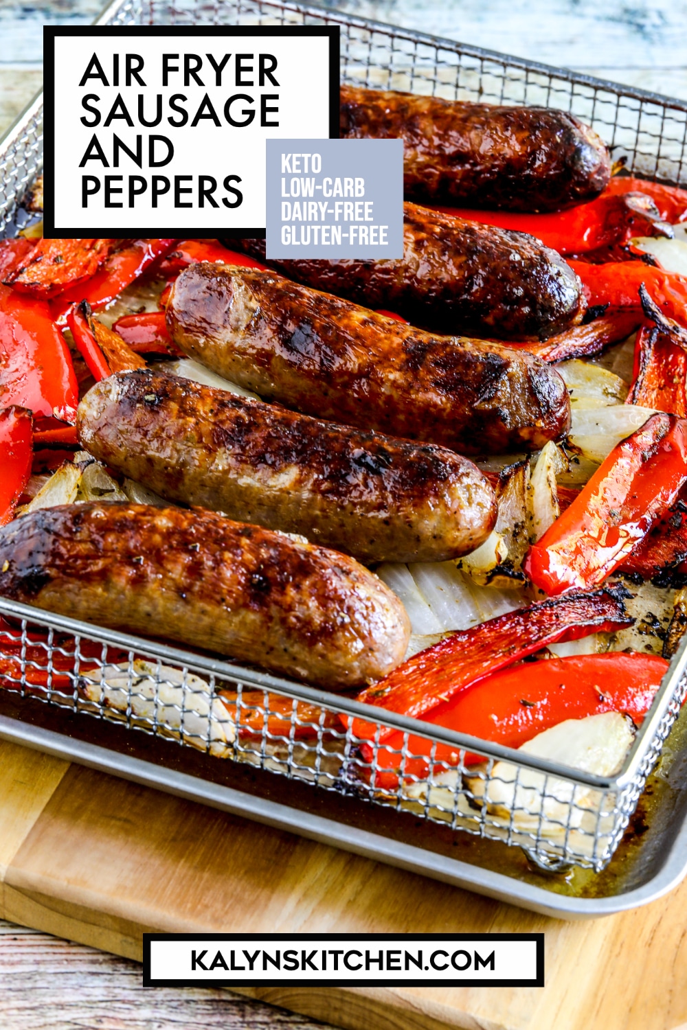 Pinterest image of Air Fryer Sausage and Peppers