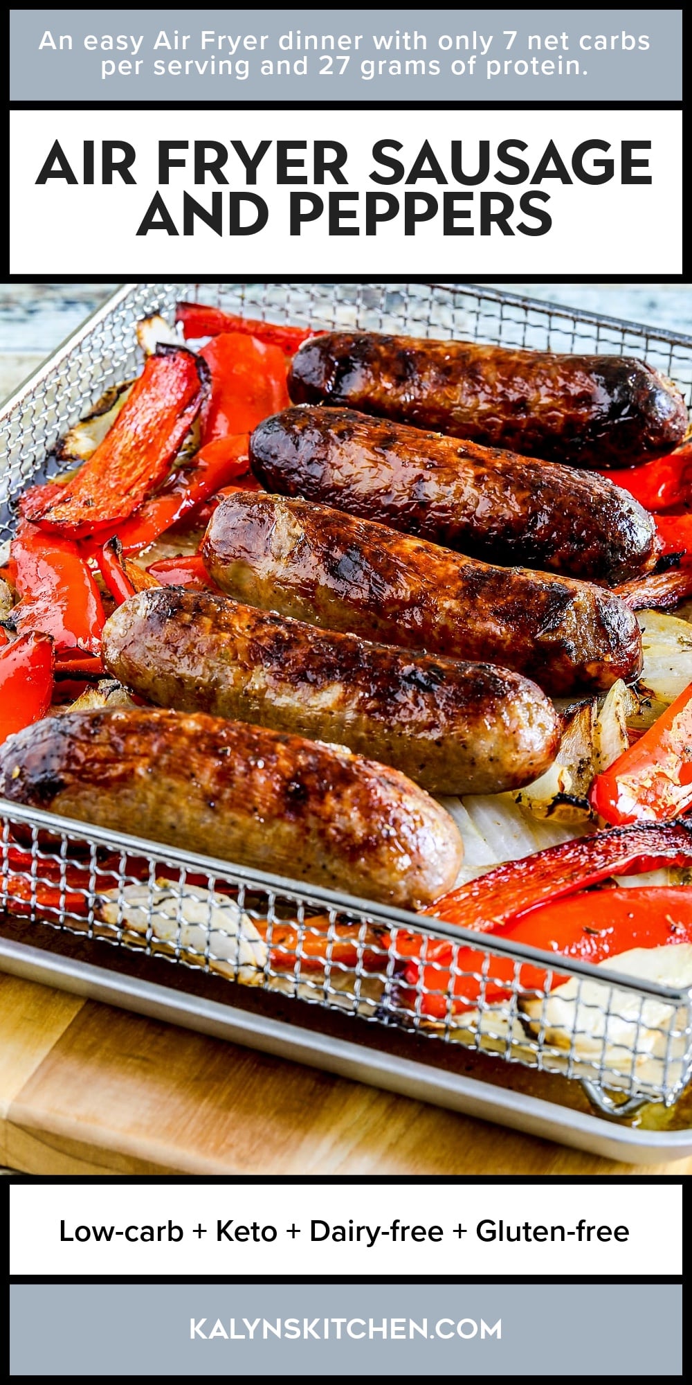 Pinterest image of Air Fryer Sausage and Peppers