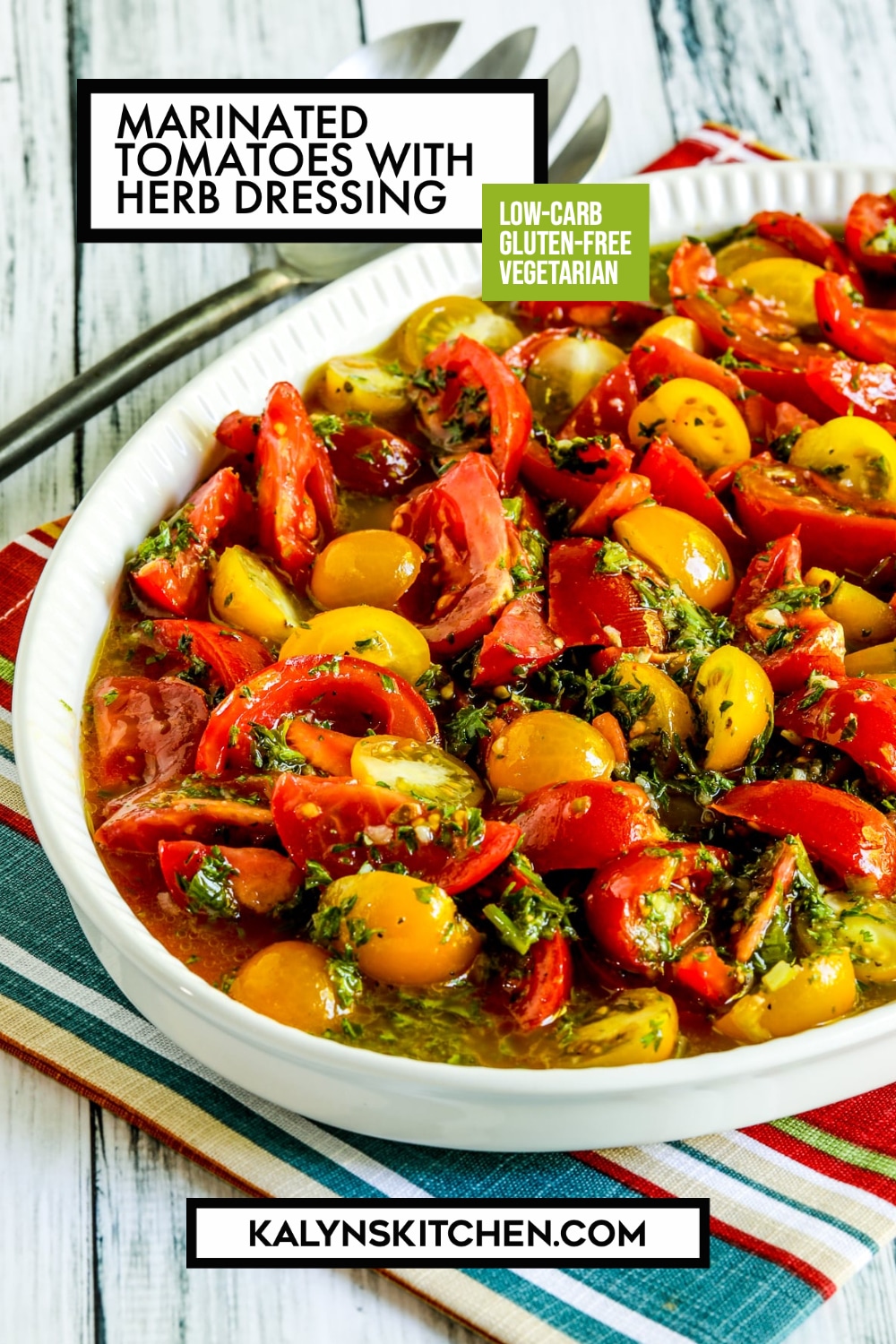 Pinterest image of Marinated Tomatoes with Herb Dressing