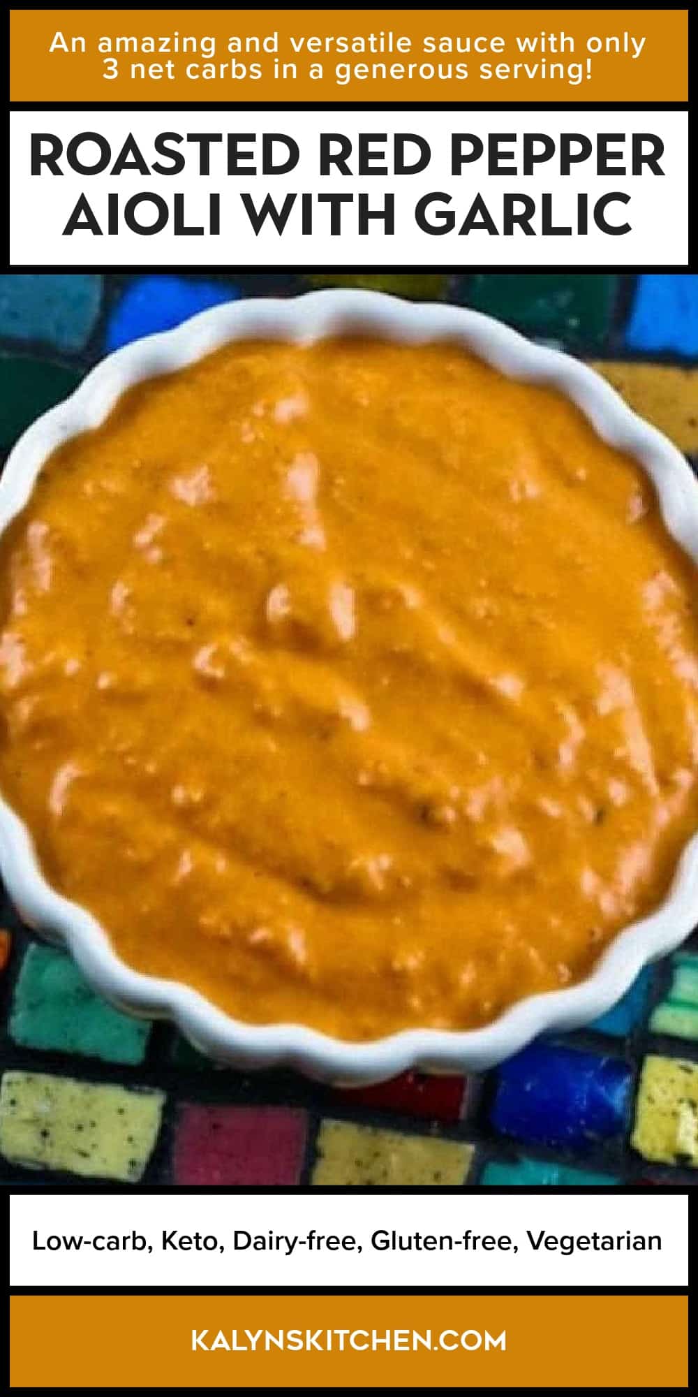 Pinterest image of Roasted Red Pepper Aioli with Garlic